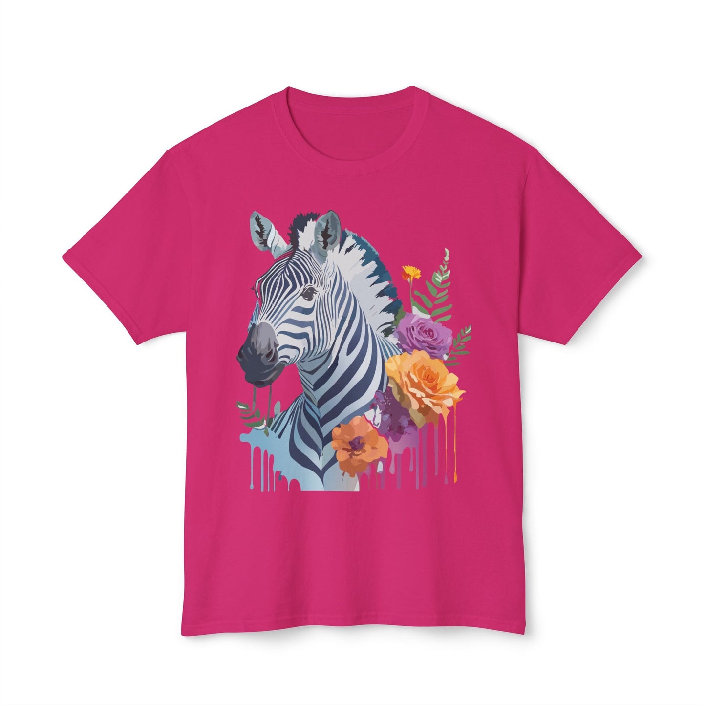 Unisex Zebra T Shirt With Floral Art Print Premium HD Cotton Jersey Tee Made In USA