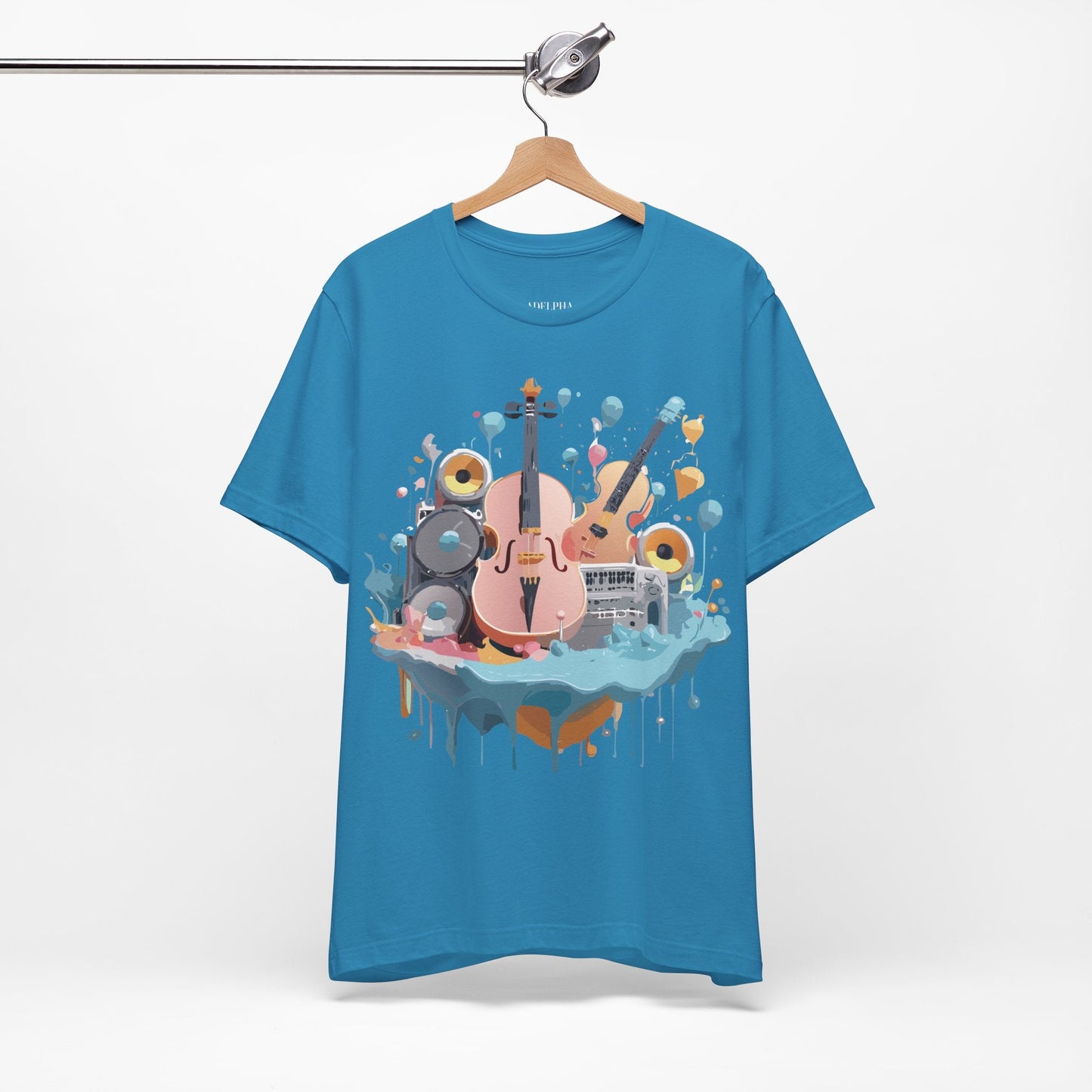 Music Graphic Unisex 100 Cotton Vintage Art with Musical Elements Tee 90