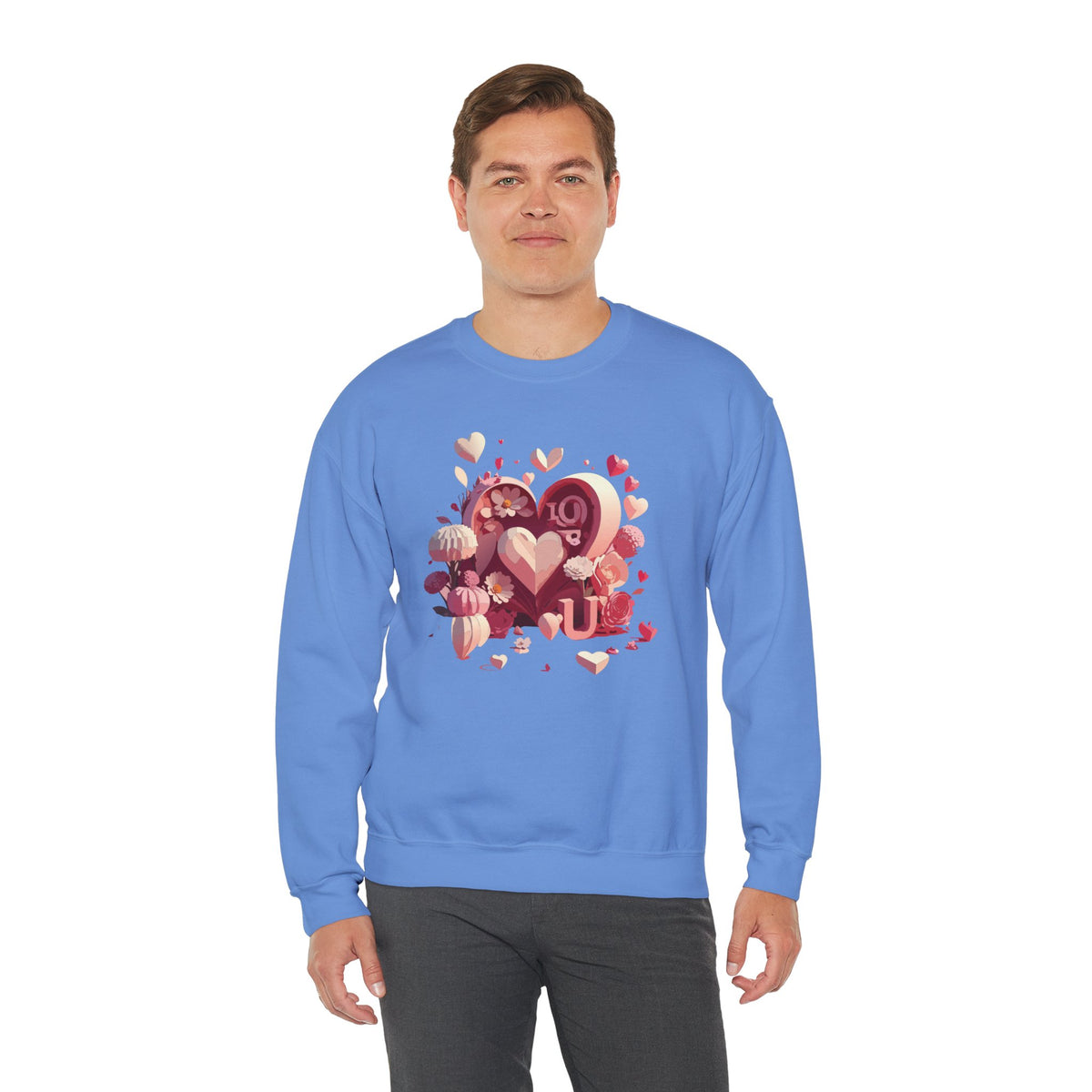 Unisex Floral Big Heart Sweatshirt, Love Floral Sweatshirt, Floral Heart Sweatshirt, 50/50 Cotton-Poly Valentine's Day Sweatshirt 09