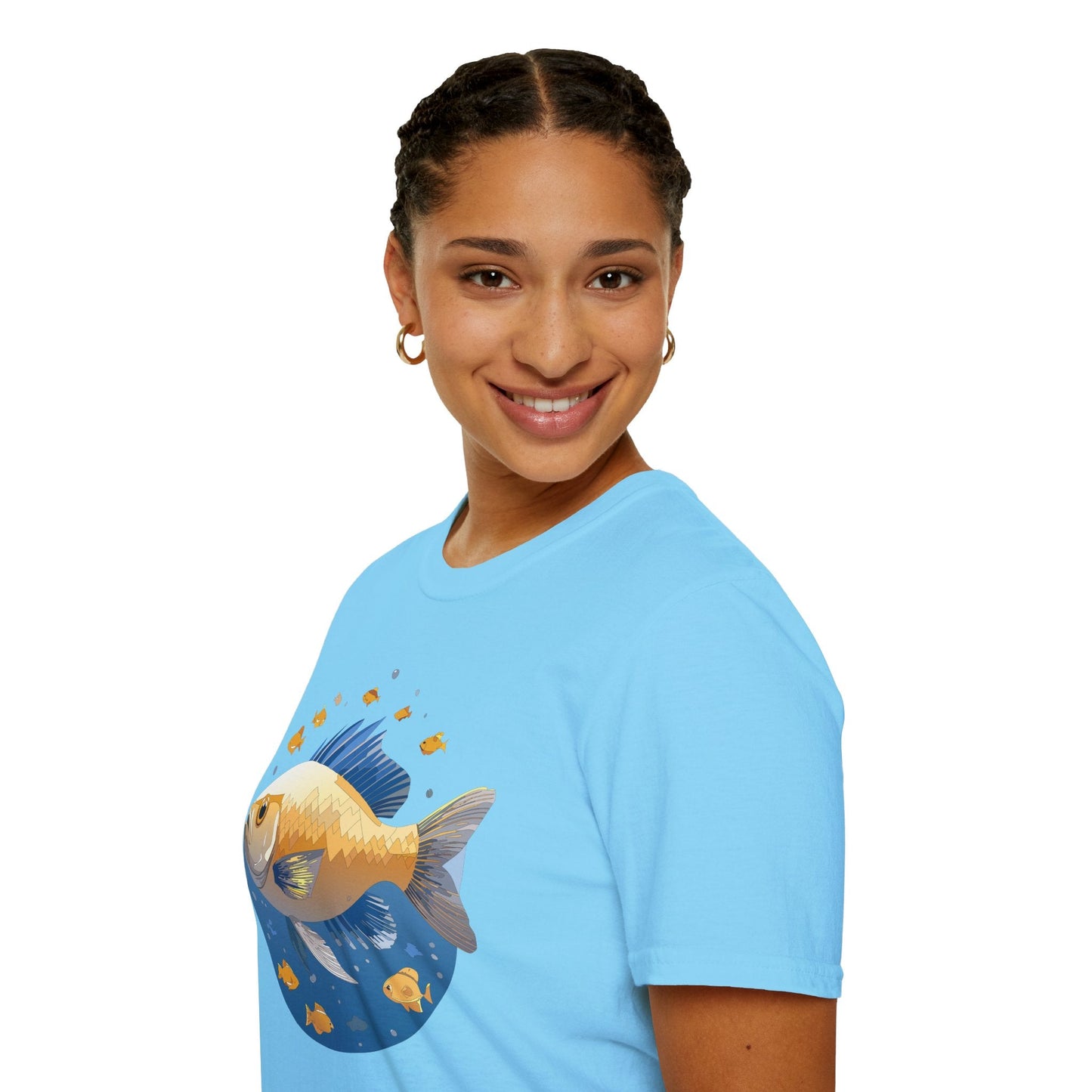 Fish Art Graphic Tee Shirt Unisex Gildan Softstyle 64000 100 Percent Ring Spun Cotton