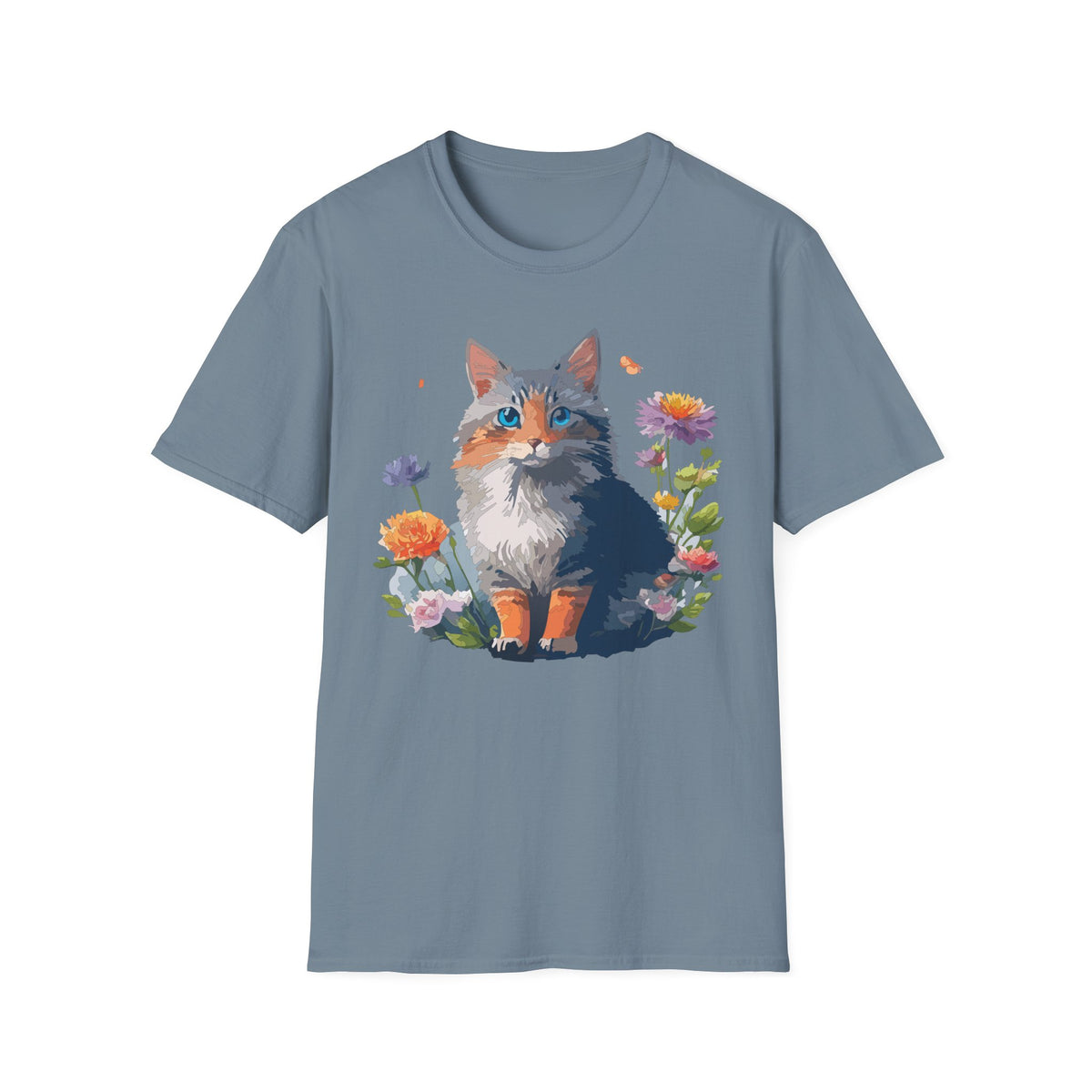 Calico Cat Portrait T-Shirt | Floral Kitten Illustration
