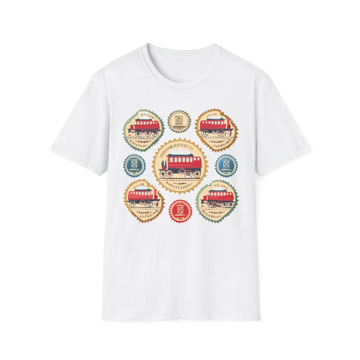 Vintage Trolley Badges T-Shirt | Retro Streetcar Emblems Graphic Tee Unisex 100 Cotton Gildan T-Shirt