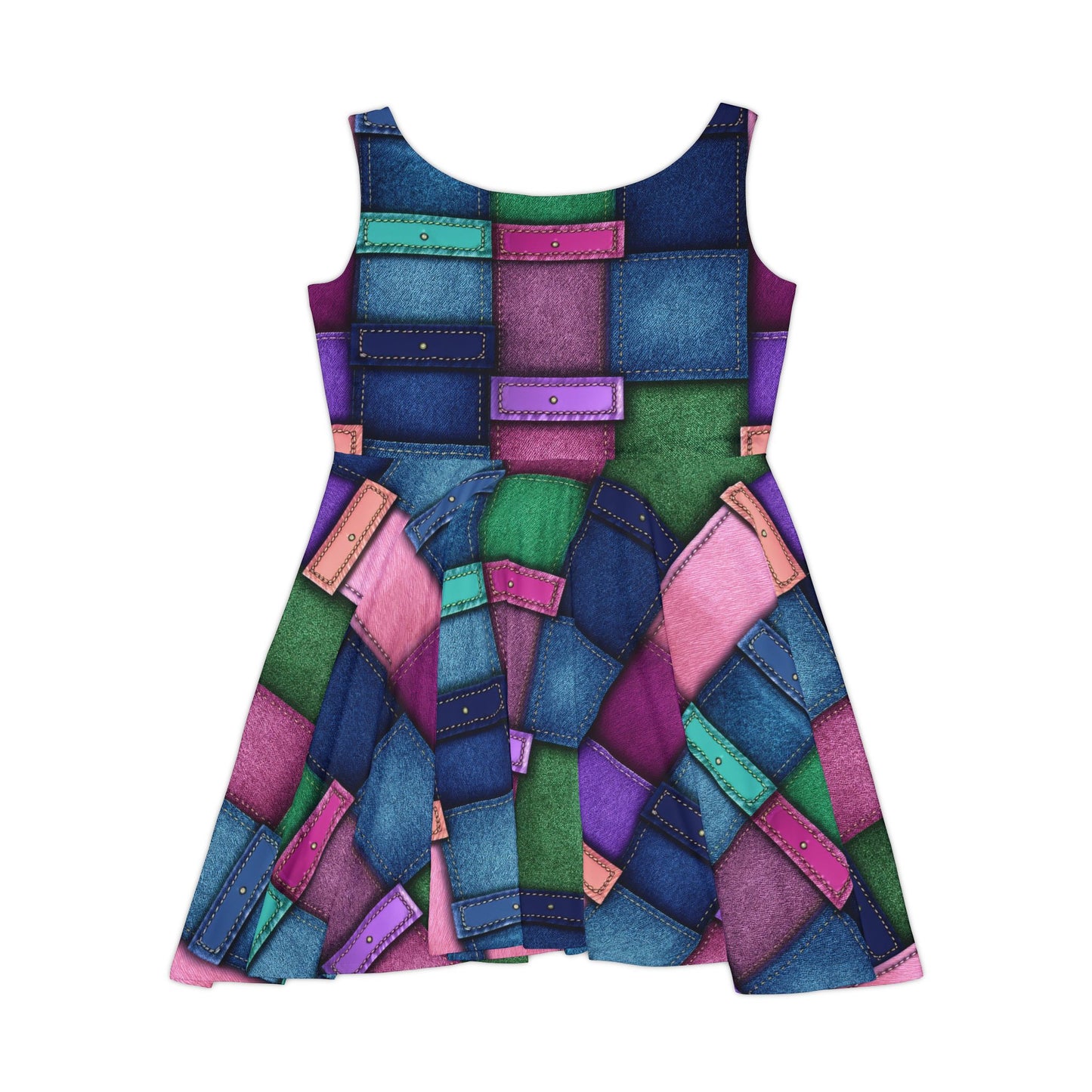 Women Denim Print Skater Dress, Denim Print Poly-Span Dress - 8