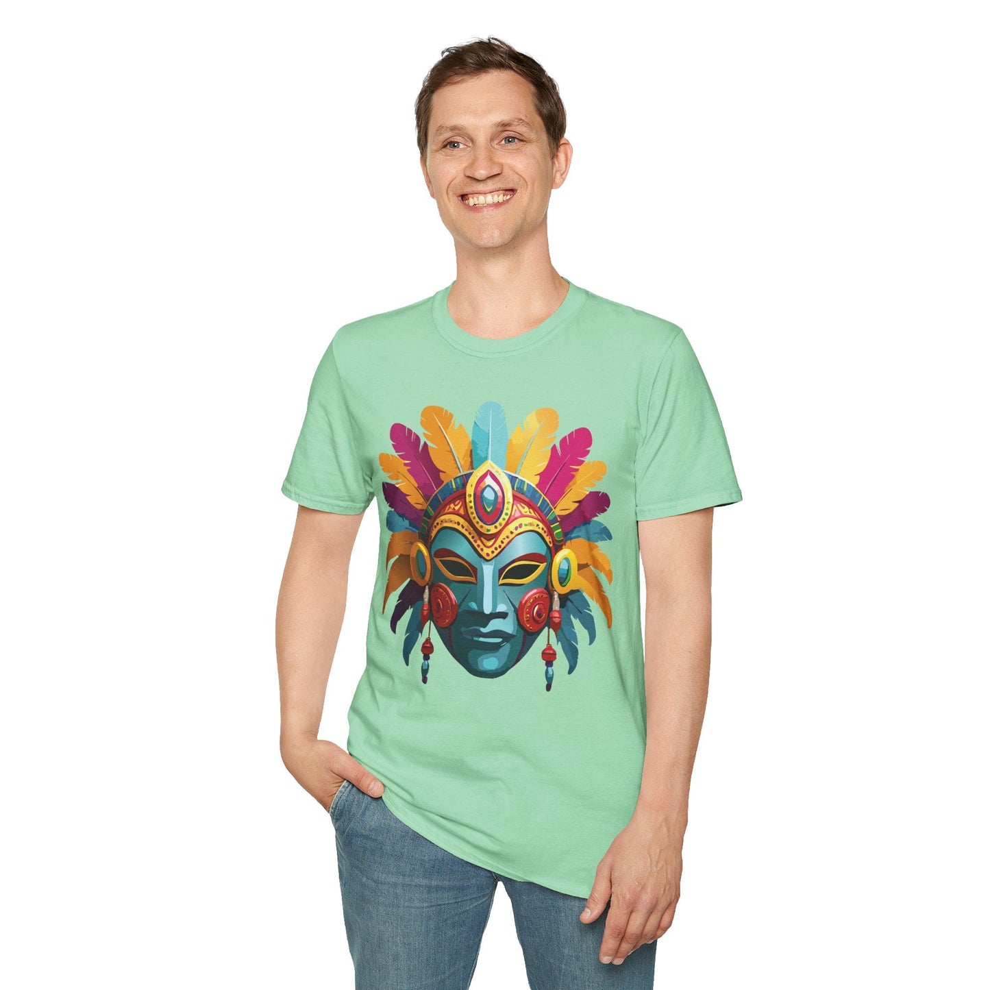 Mask Tee Shirt Unisex Short Sleeve Graphic Tee Masquerade Design 100 Percent Ring Spun Cotton
