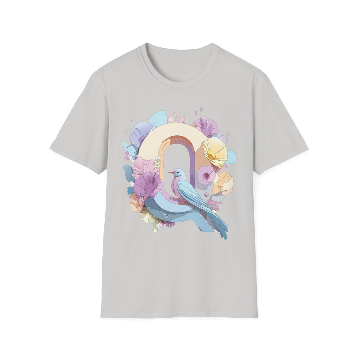 Pastel Bird Rainbow T-Shirt Q Floral Arch, Soft Spring Colors