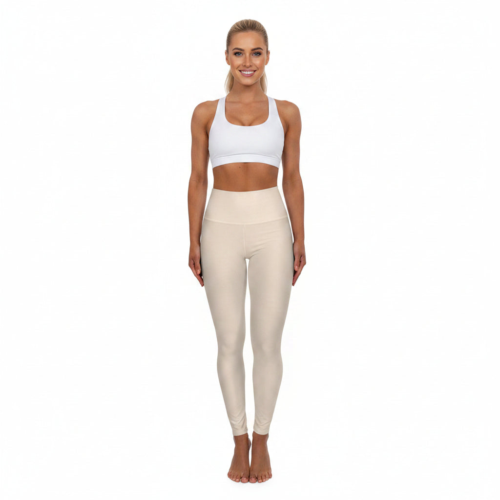 Almond Cream Color High-Waist Yoga Leggings Women's Seamless Poly-Span Stretchy Pants XS-2XL