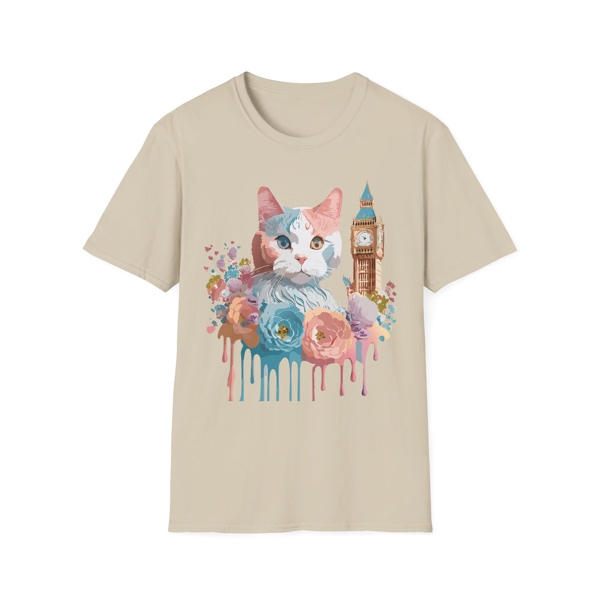 Watercolor Cat with Big Ben T-Shirt | London cat illustration, floral accents