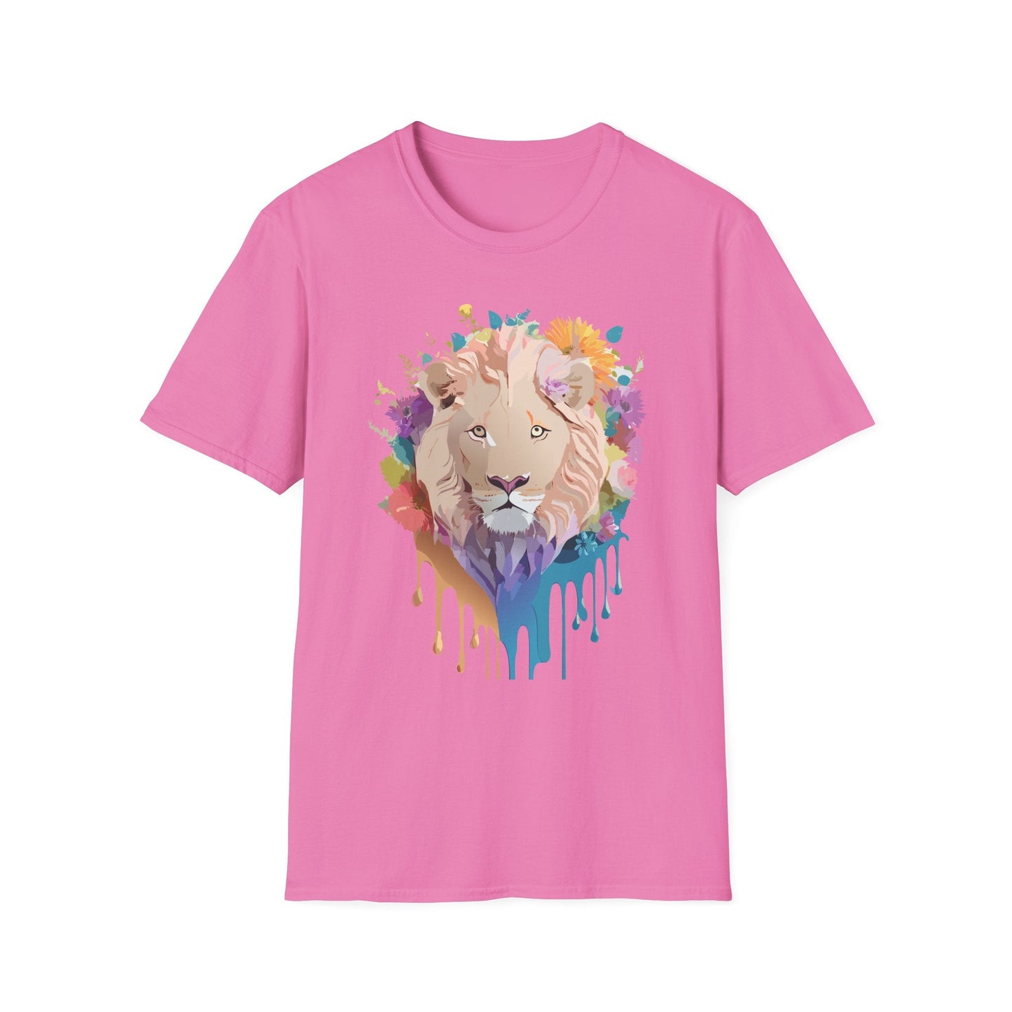 Unisex Lion Shirt Floral Lion Tee Softstyle Gildan 64000 100 Percent Cotton