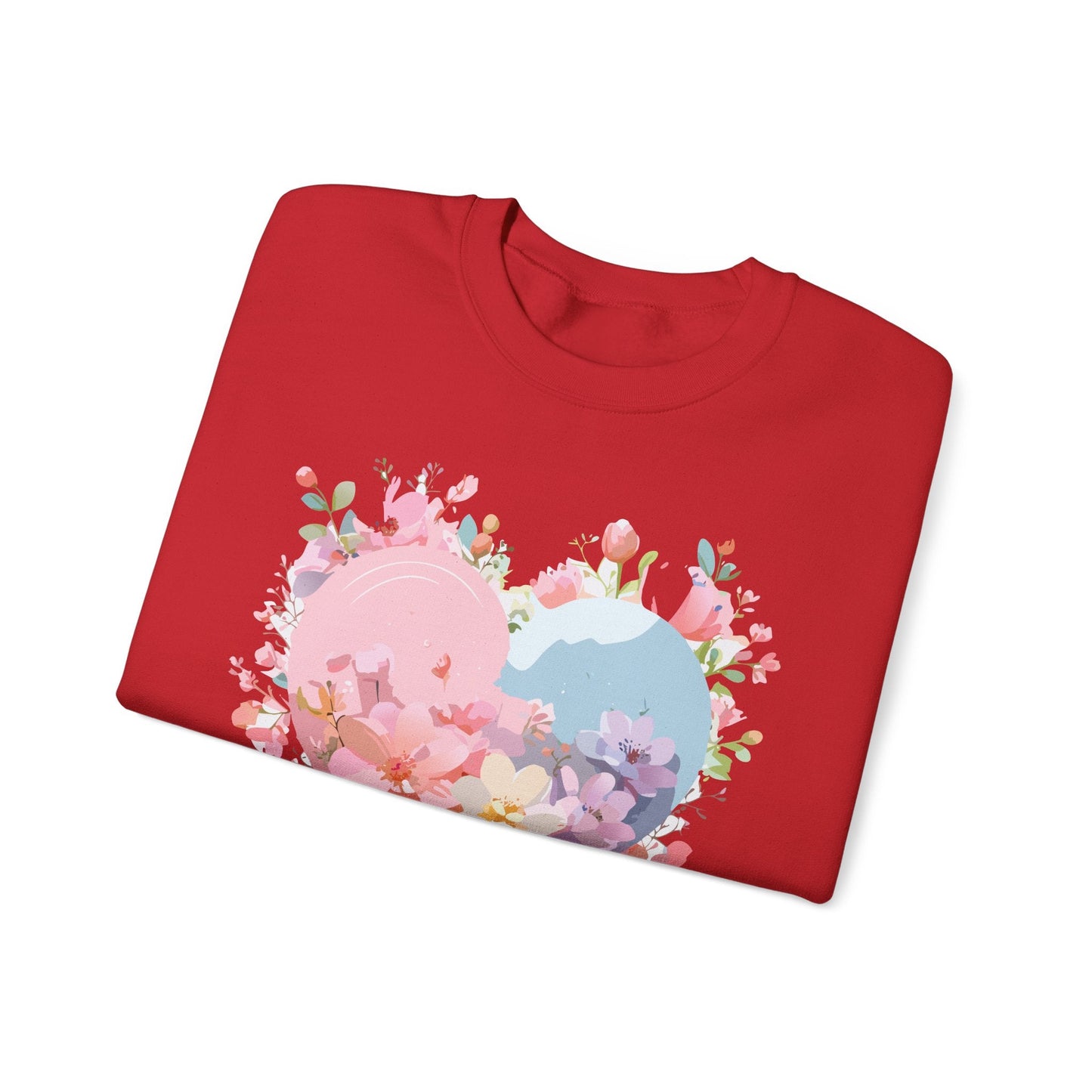 Floral Heart Sweatshirt Unisex Valentine Day Crewneck Gildan 18000 Heavy Blend Winter Wear