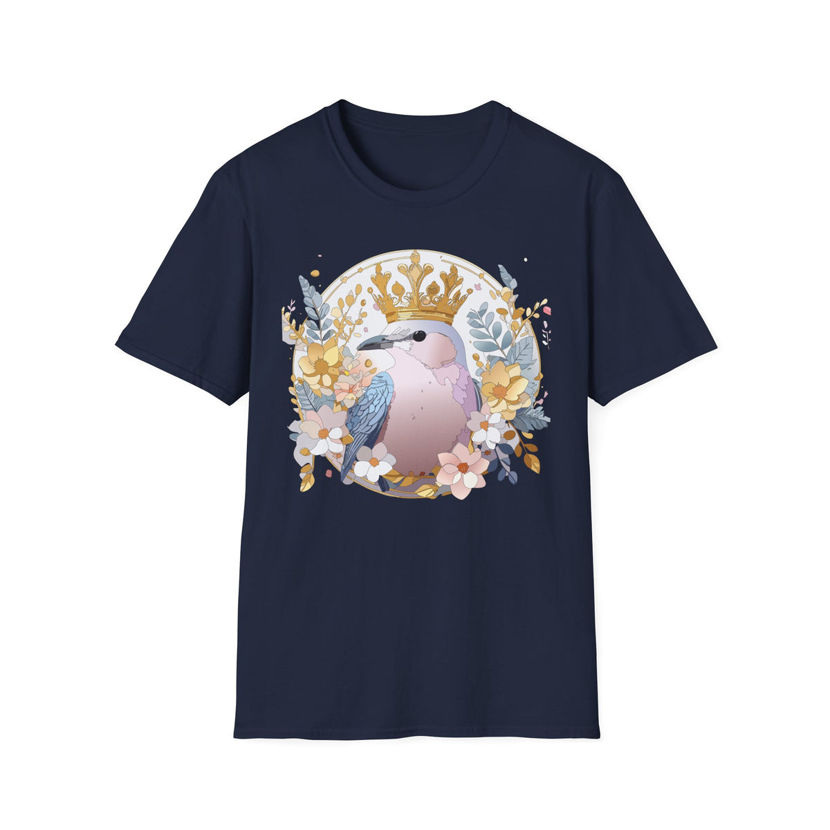 Crowned Pink Kookaburra T-Shirt | Floral Bird Illustration