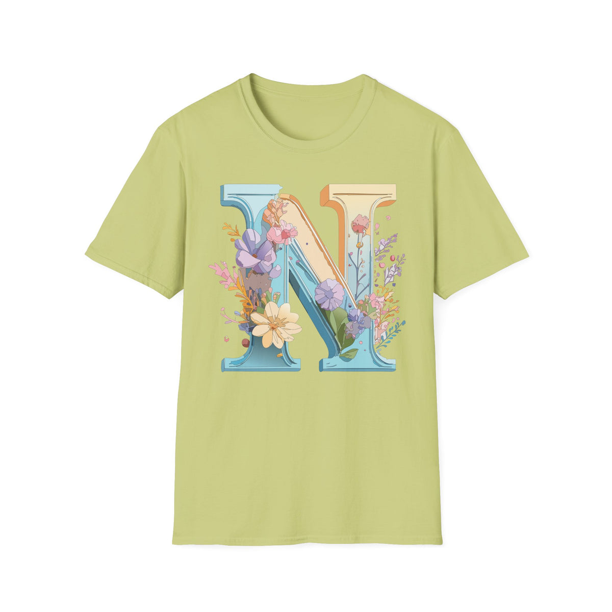 Floral Letter N T-Shirt | Botanical Initial Monogram Tee