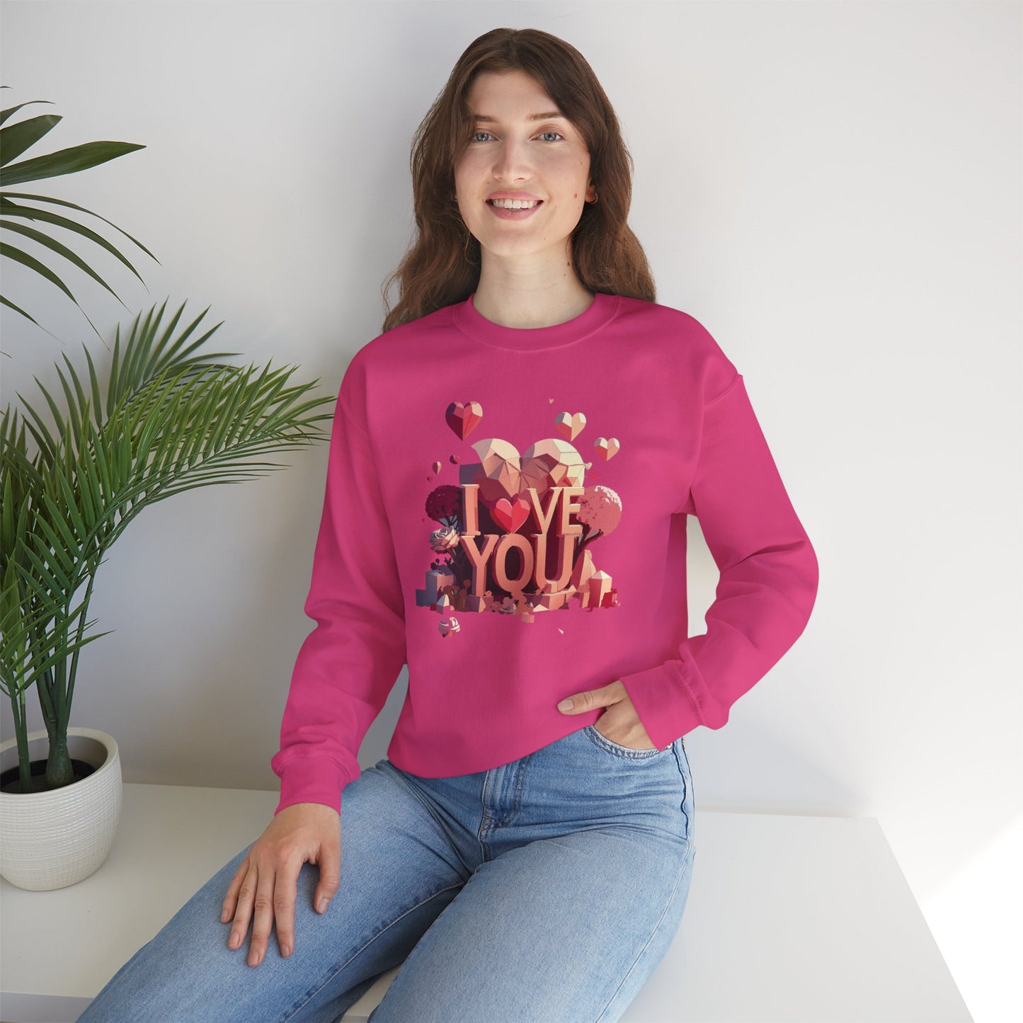 Unisex Big Heart Love Sweatshirt, Love Heart Sweatshirt, Floral Love Sweatshirt, 50/50 Cotton-Poly Valentine's Day Sweatshirt 10