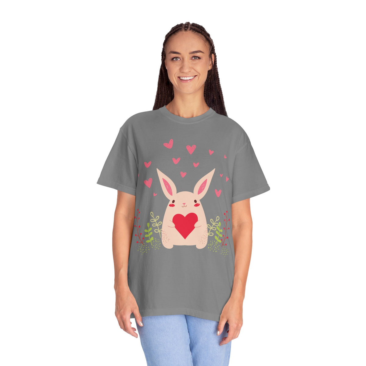 Easter Bunny Heart T-Shirt, Tee Shirt with Easter Signature, T Shirt with Easter Prints, Tee Shirt with Easter Design