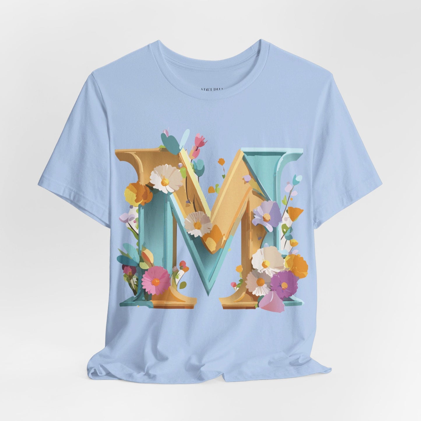 Letter M Shirt Unisex Graphic Tee Vintage Inspired Artwork Adelpha Jersey Short Sleeve