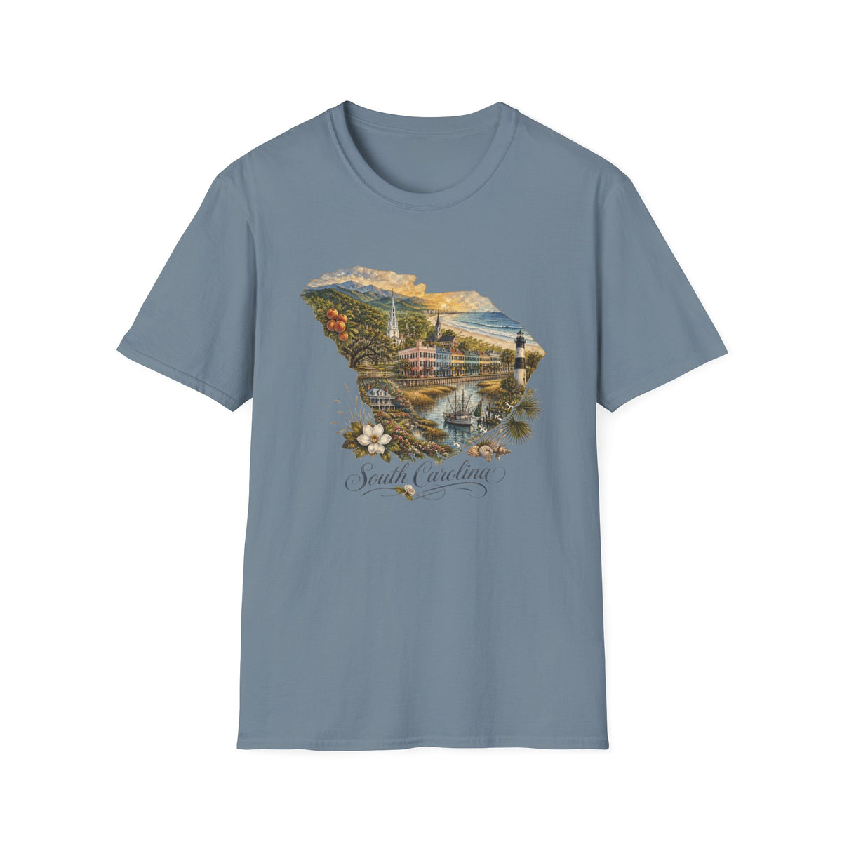 South Carolina State Travel Tourist Graphic Design Unisex 100 Cotton Gildan T-Shirt