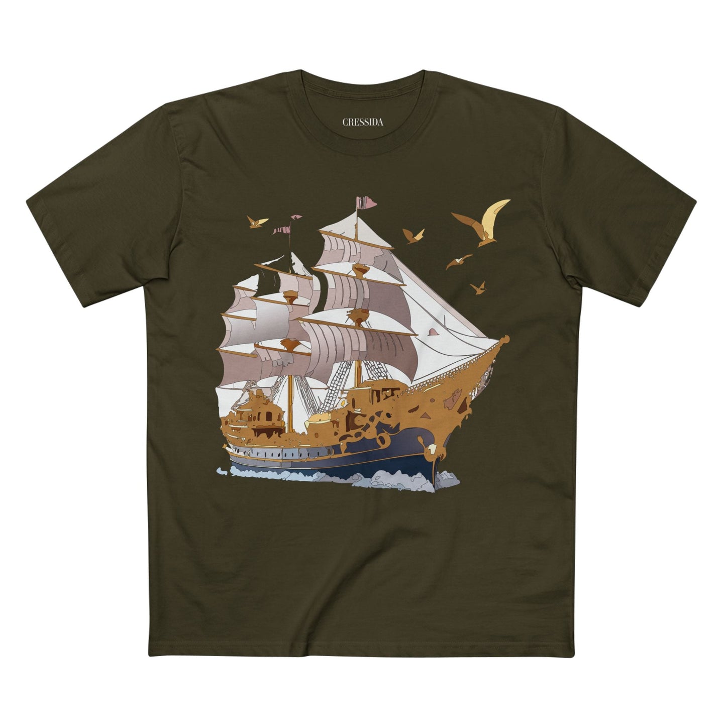 Ship Graphic Unisex 100 Cotton T-Shirt with Gold Frigate Art Design 3