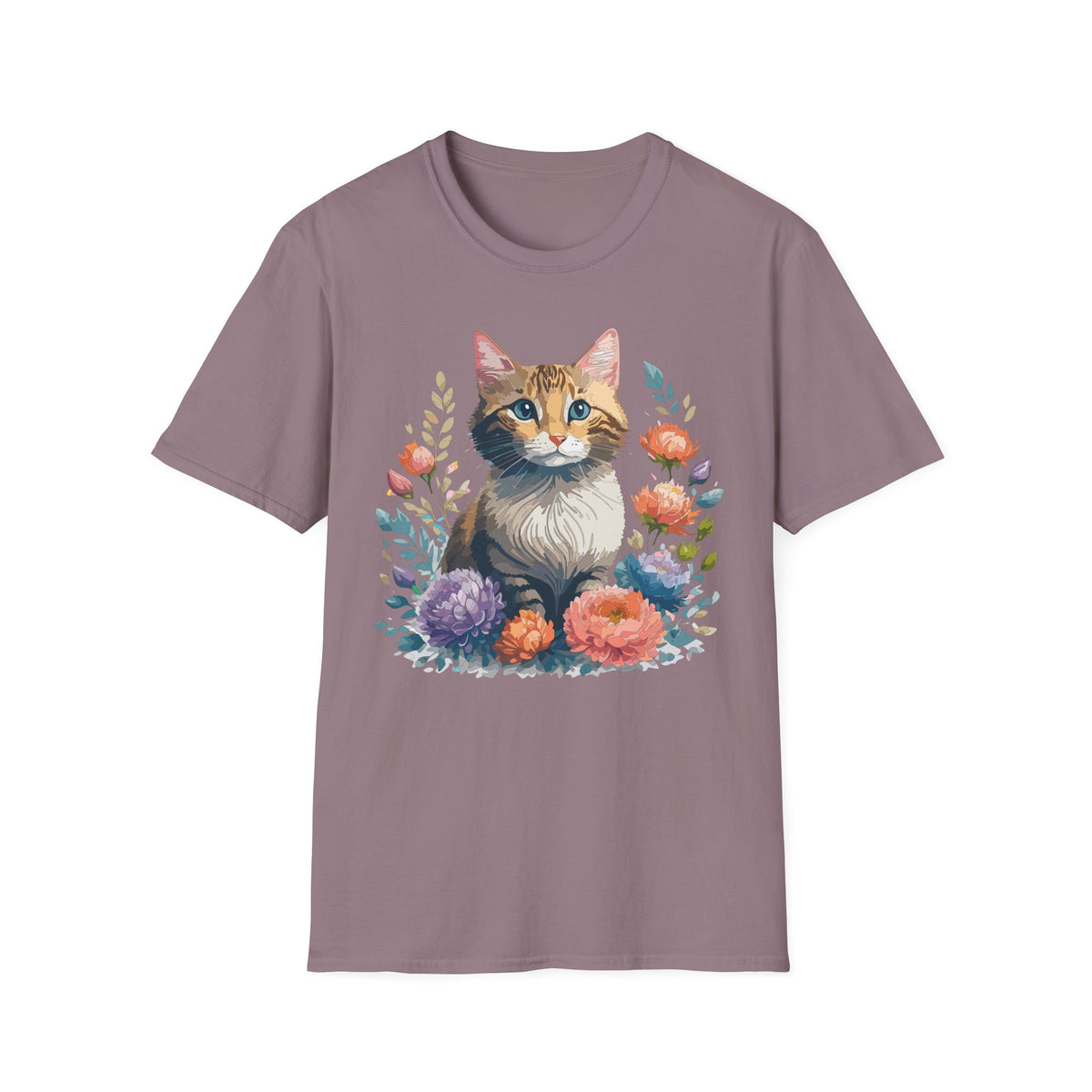 Watercolor Cat Portrait T-Shirt | Floral Kitty Illustration