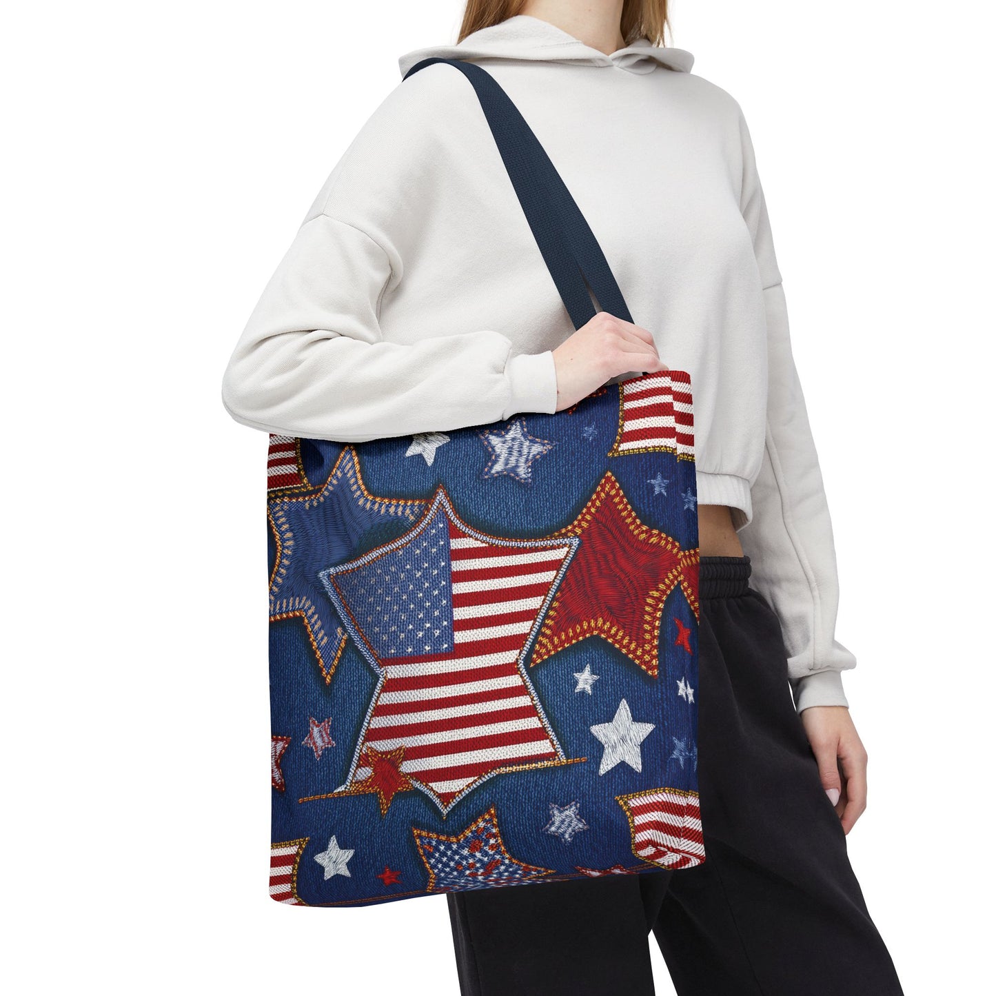 4th of July Graphic Denim Fabric Imitation Print Unisex Canvas Bag Poly Spun 3 Sizes Tote Bag 200-5
