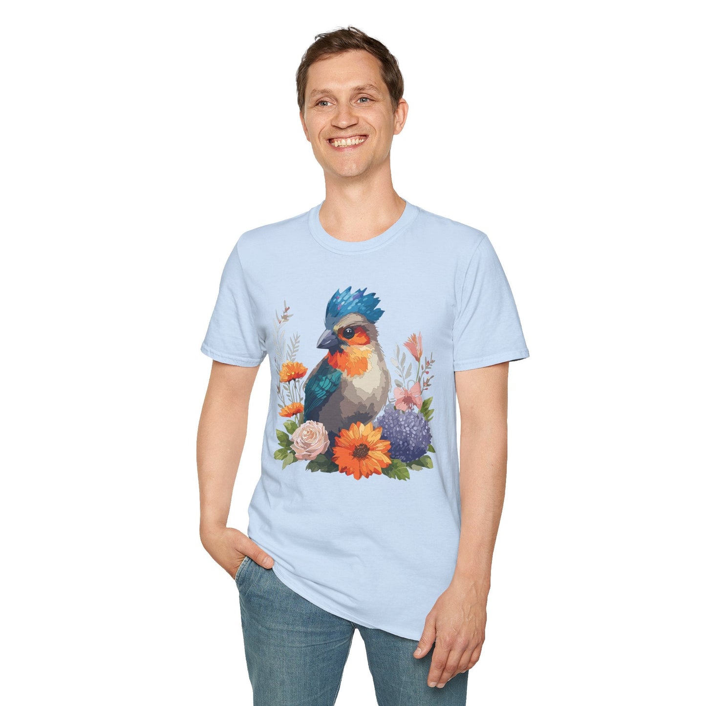 Floral Bird T Shirt Unisex Softstyle Tee 100 Percent Ring Spun Cotton Gildan 64000
