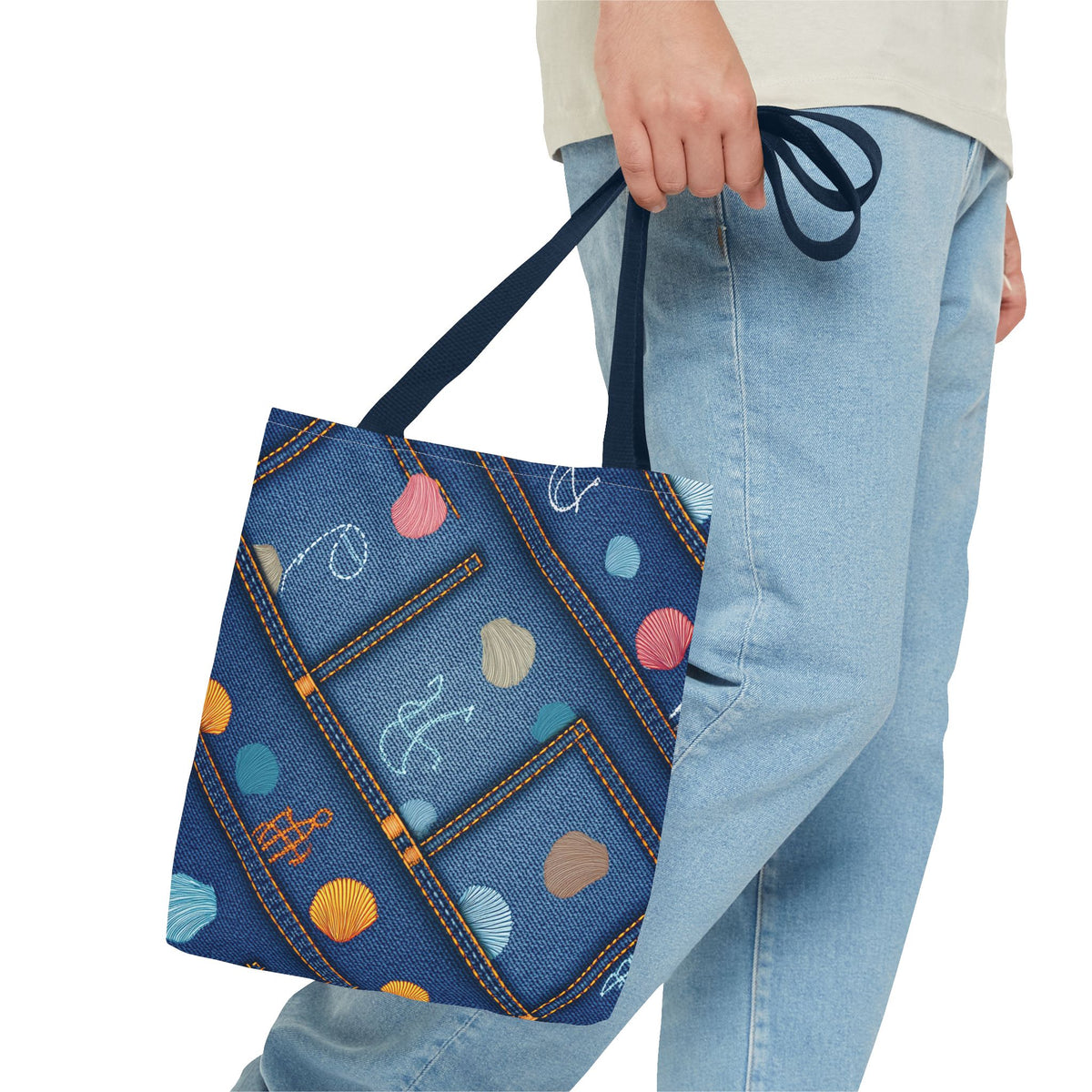 Denim Fabric Imitation Print Unisex Canvas Bag Poly Spun 3 Sizes Tote Bag 182-24