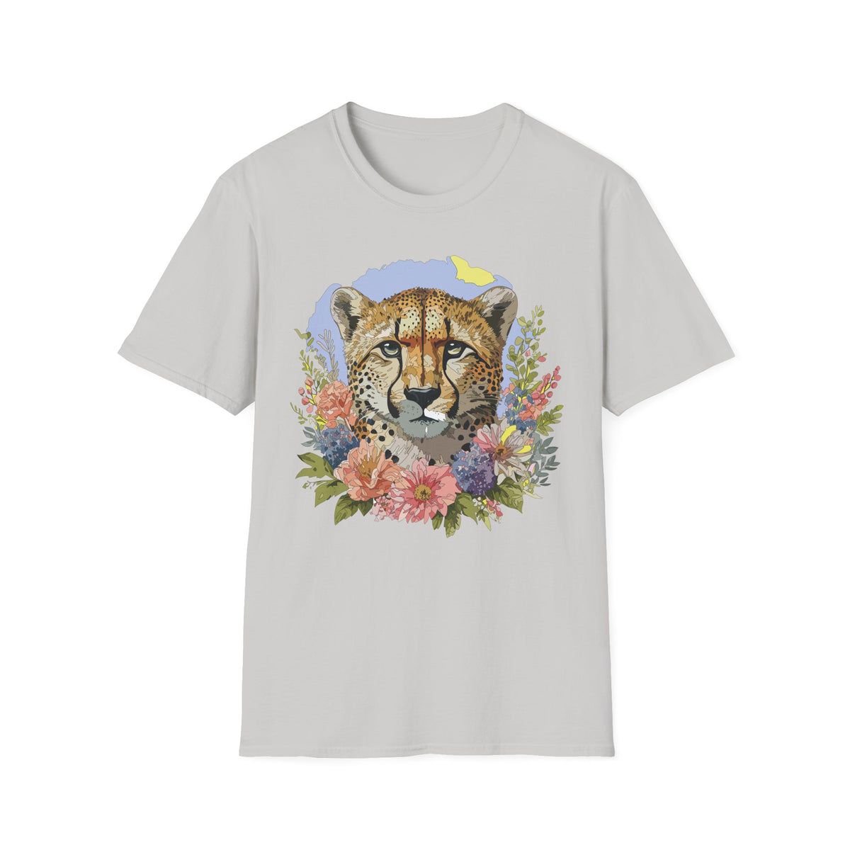 Cheetah Face Floral Illustration T-Shirt | Wildlife Animal Tee