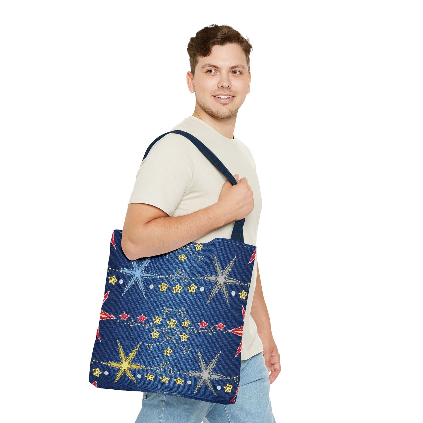 Denim Fabric Imitation Print Unisex Canvas Bag Poly Spun 3 Sizes Tote Bag 181