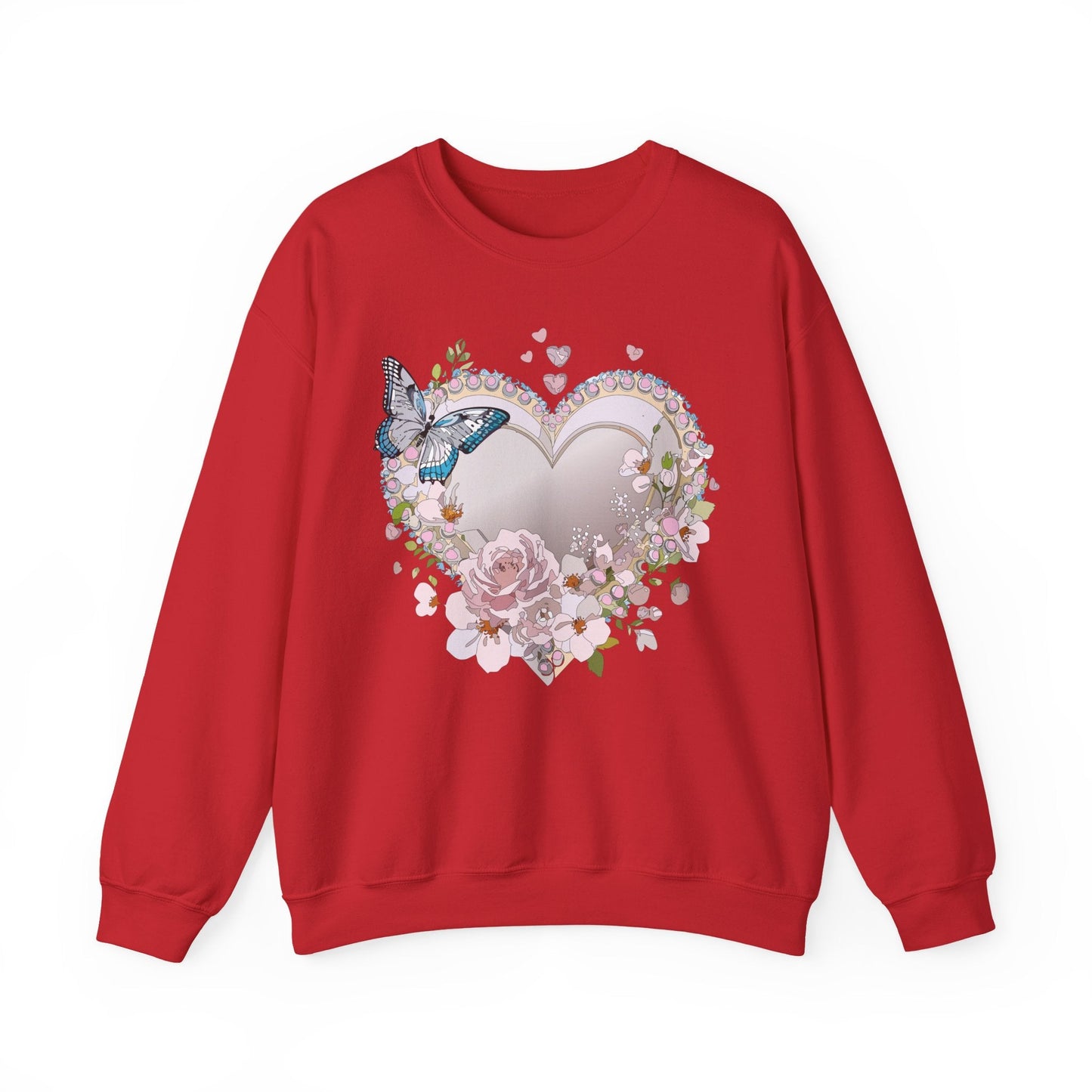 Unisex Floral Heart Sweatshirt For Valentines Day With Floral Love Print Crewneck Heavy Blend