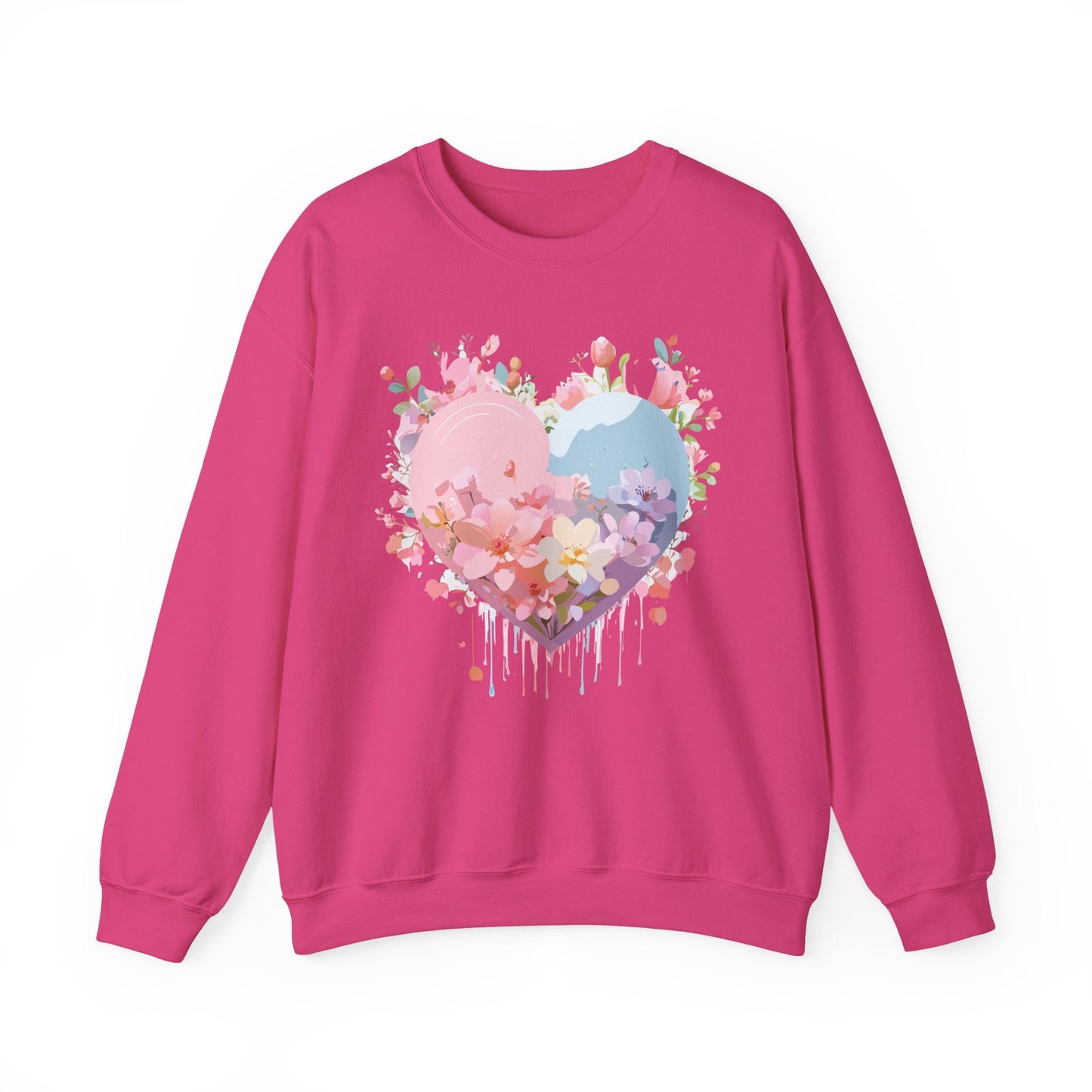 Floral Heart Sweatshirt Unisex Valentine Day Crewneck Gildan 18000 Heavy Blend Winter Wear