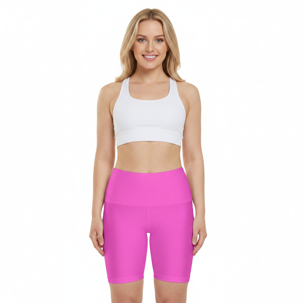 Bubblegum Fizz Purple Workout Shorts — Women's High-Waist Pink Biker Shorts
