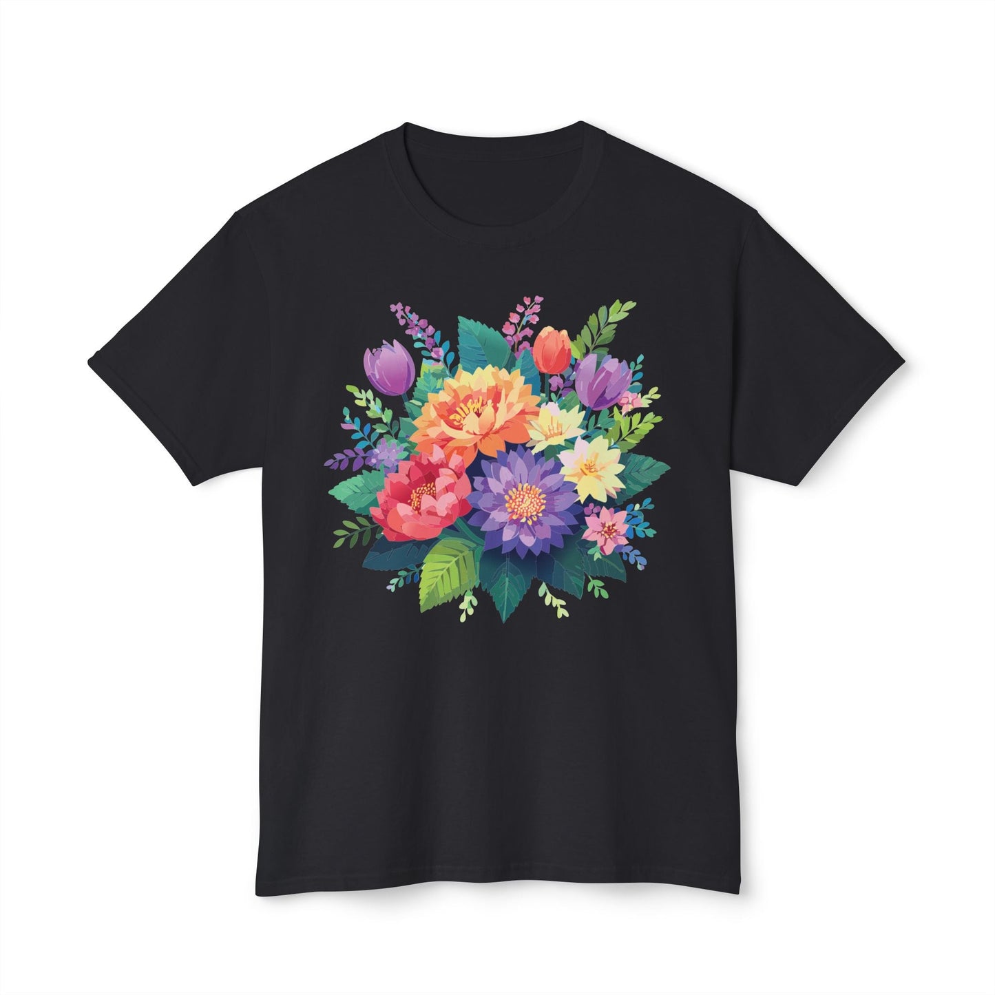 Unisex HD Cotton Art Print T Shirt Floral Design Tee Vintage Flowers Tee Shirt Made in USA