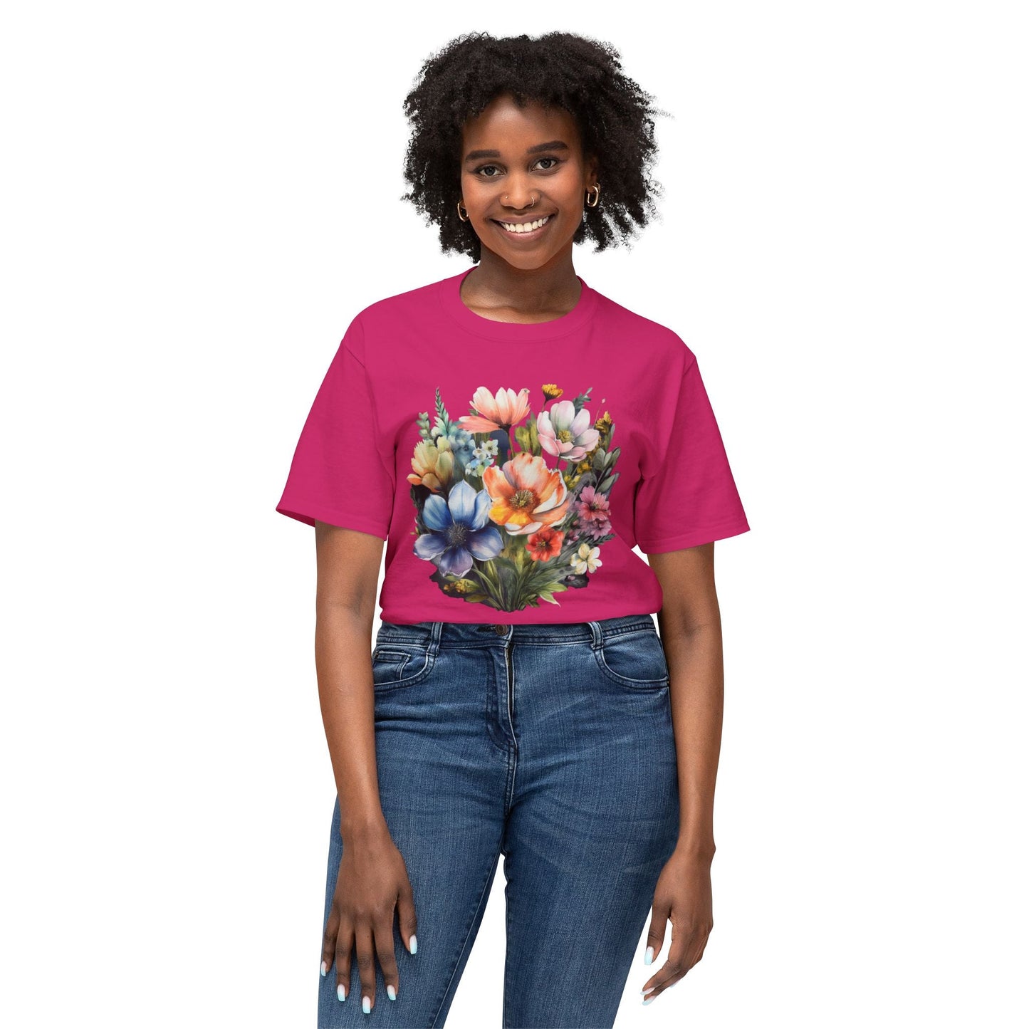 Unisex Floral Art T Shirt With Vintage Flowers Print On 100 Percent Cotton Tee For Everyday Wear