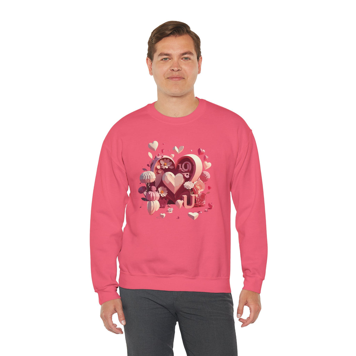 Unisex Floral Big Heart Sweatshirt, Love Floral Sweatshirt, Floral Heart Sweatshirt, 50/50 Cotton-Poly Valentine's Day Sweatshirt 09