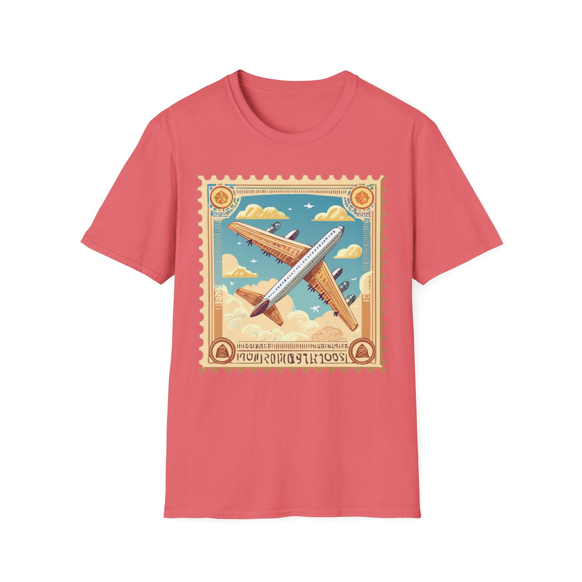 Vintage Airplane Stamp T-Shirt | Retro Travel Poster, Flight Graphic Tee Unisex 100 Cotton Gildan T-Shirt