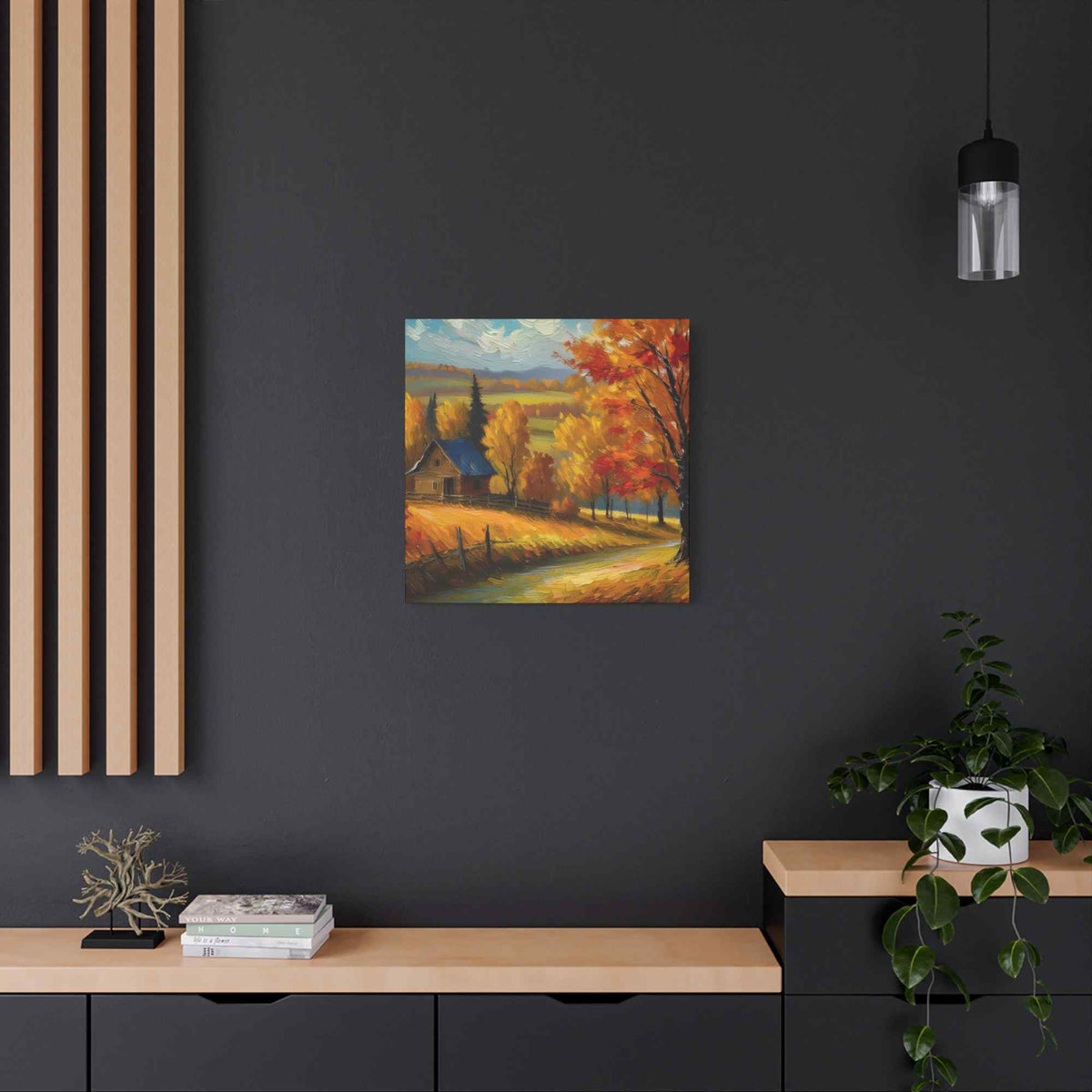 Countryside Fall Print Canvas, Oil Paint Print 20x20, 24x24, 30x30, 32x32, 36x36 Art Design Pine-Wood Inner Frame MC-107