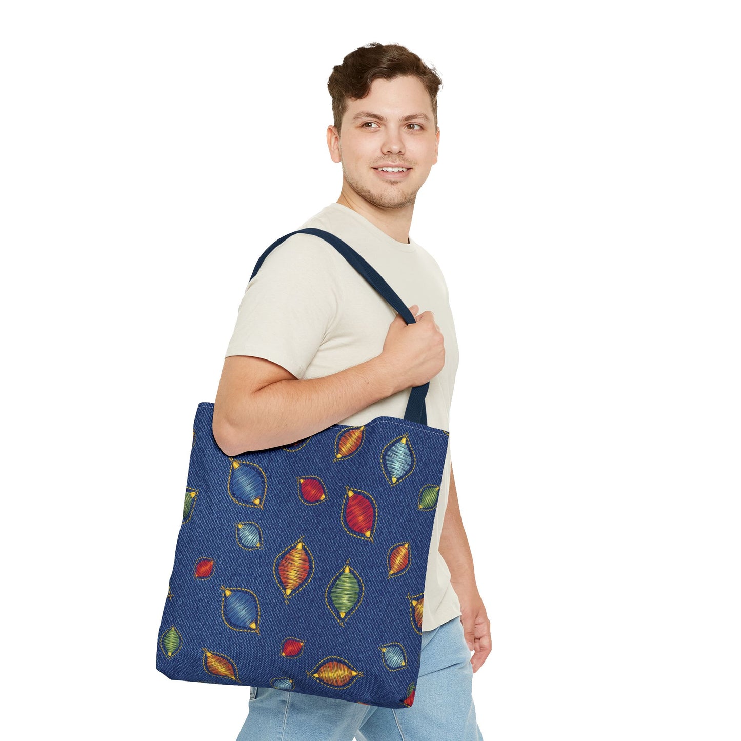 Diwali Graphic Denim Fabric Imitation Print Unisex Canvas Bag Poly Spun 3 Sizes Tote Bag 205-9