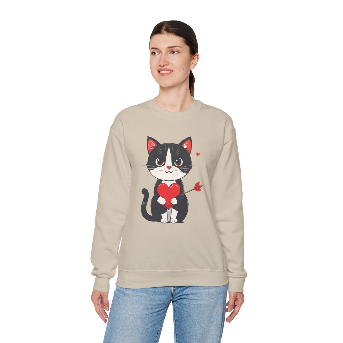 Cat Heart Sweatshirt, Heart Sweatshirt, Cat Sweatshirt, Valentine's Day Sweatshirt, 50/50 Cotton-Poly Animal Sweatshirt 103