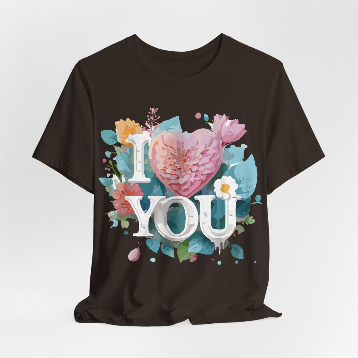 Valentine's Day Graphic Unisex Cotton Bella+Canvas Tee with Floral Art Design d125
