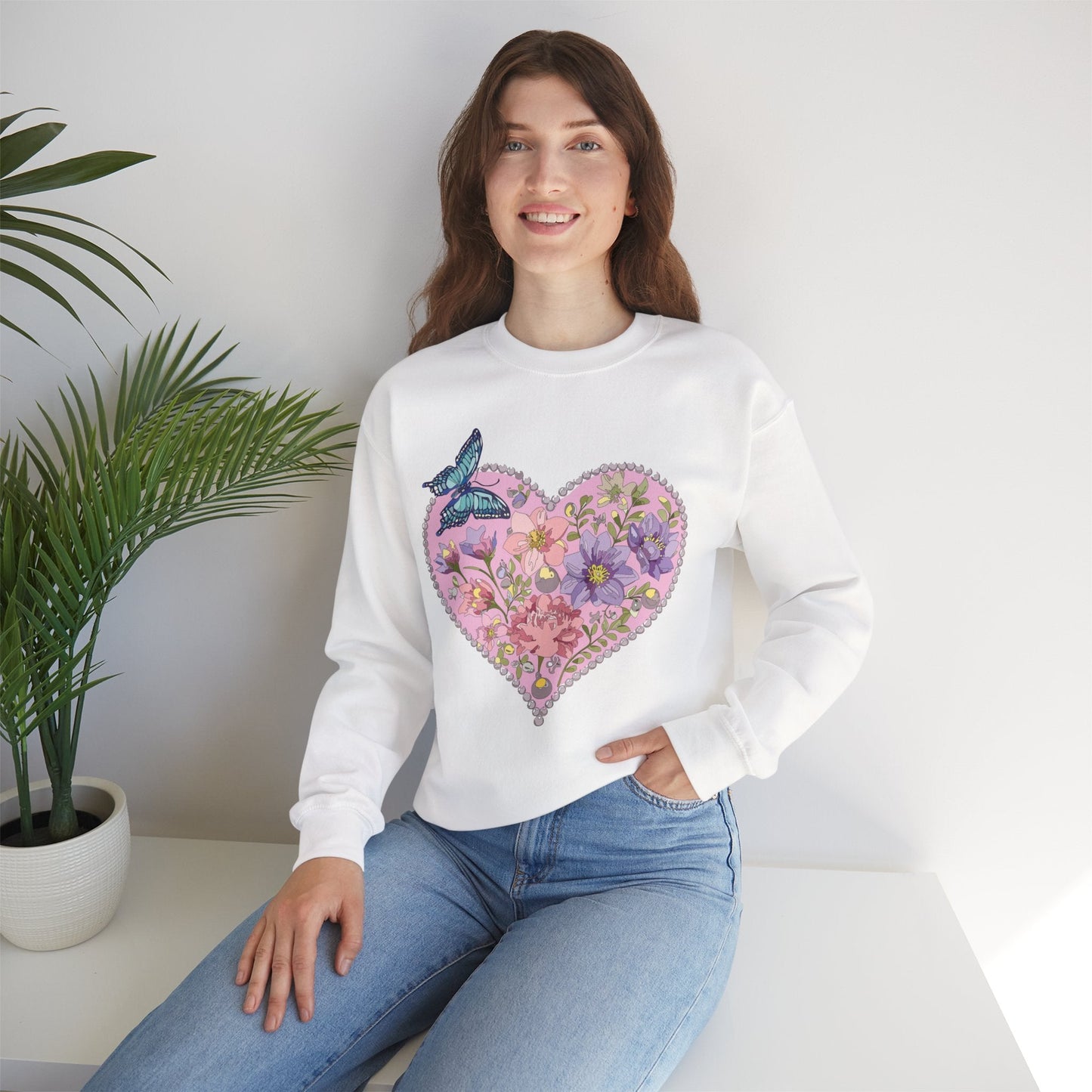 Floral Heart Sweatshirt Valentines Day Unisex Crewneck Cozy Comfort For Cold Weather