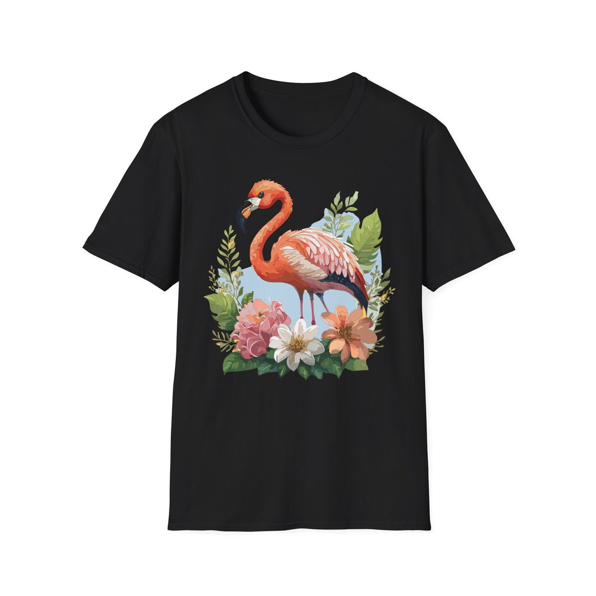 Pink Flamingo Illustration T-Shirt | Tropical Bird Floral Design