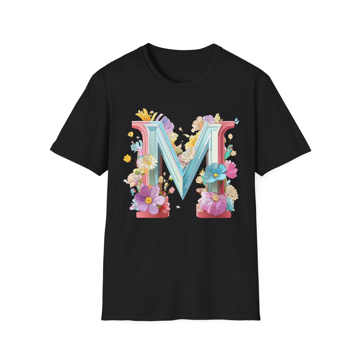 Floral Letter M T-Shirt | Monogram Initial Graphic Tee
