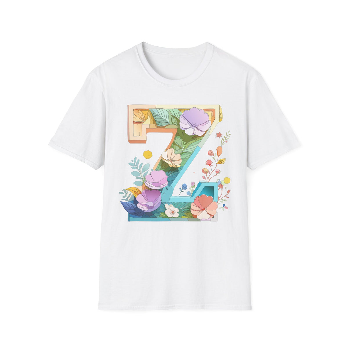 Floral Number 7 T-Shirt | Botanical Letter 7, Flower Initial Tee