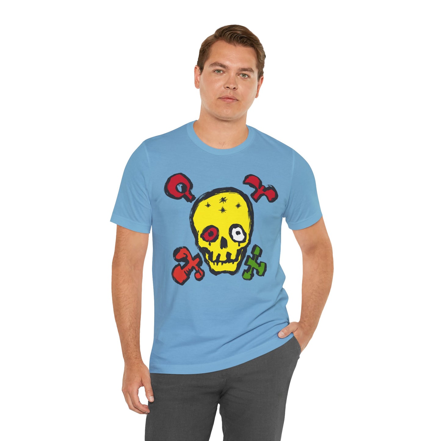 Yellow Skull Graphic Design Tee, Skull Shirt, Vintage Tees, Art Design T-Shirt, Vintage Graphic Tee, Art Shirts with Skulls