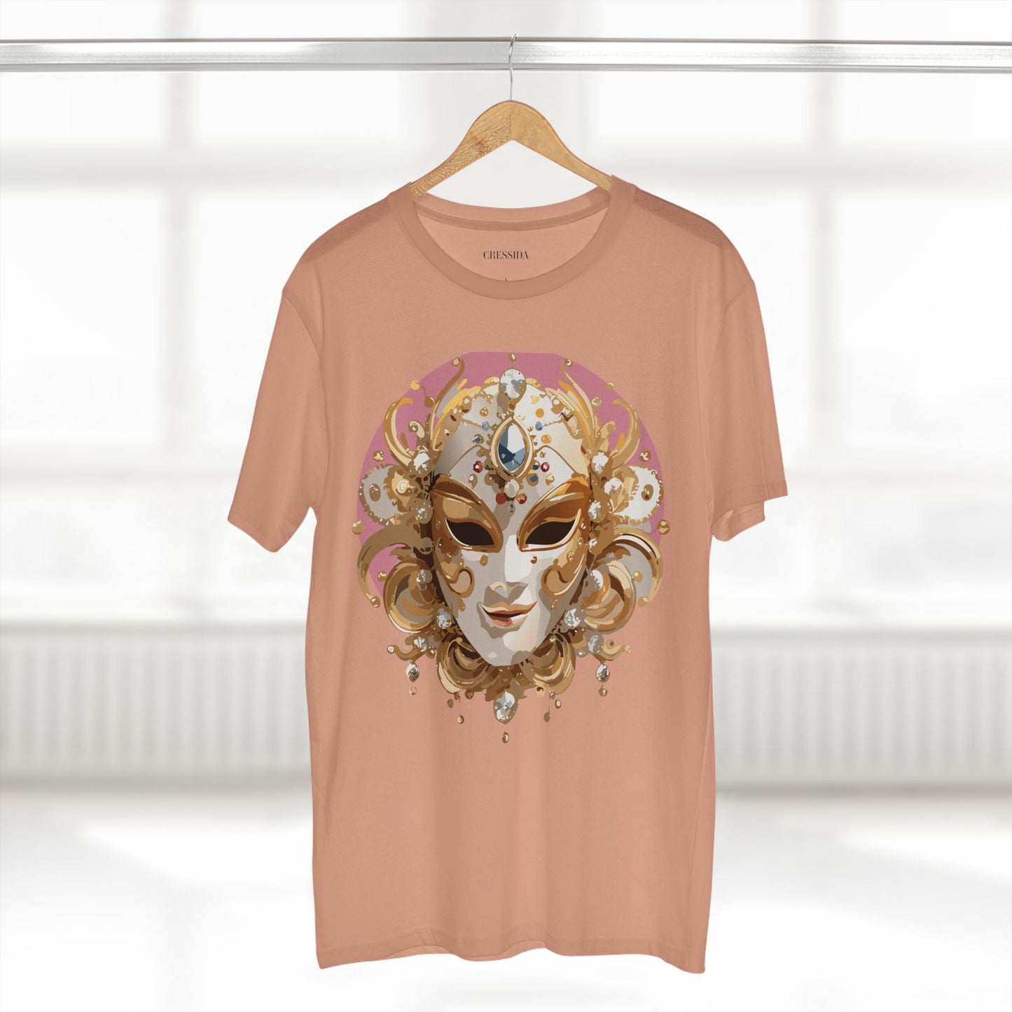 Carnival Mask Graphic T-Shirt Unisex 100 Cotton With Antique Gold Art Design Tee 13