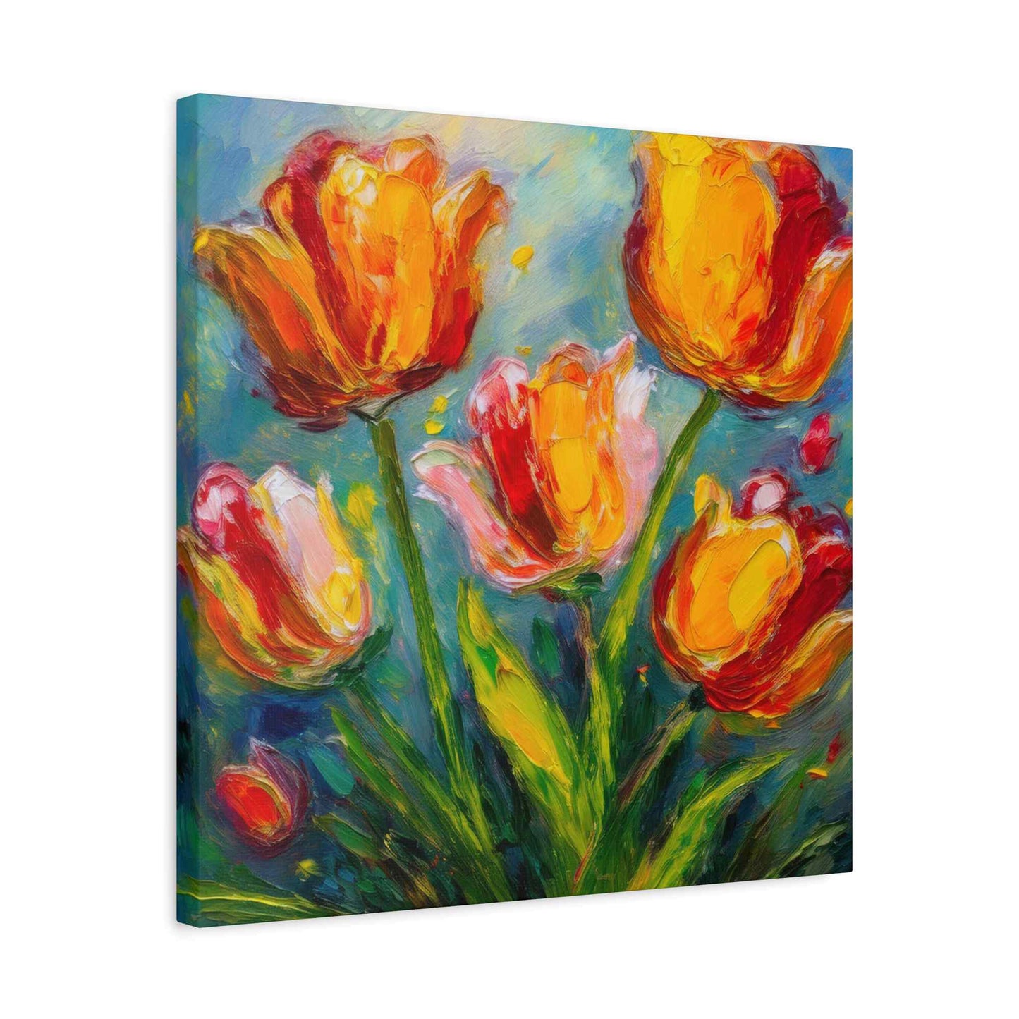 Tulips Print Canvas, Floral Oil Paint Print 20x20, 24x24, 30x30, 32x32, 36x36 Art Design Pine-Wood Inner Frame MC-144