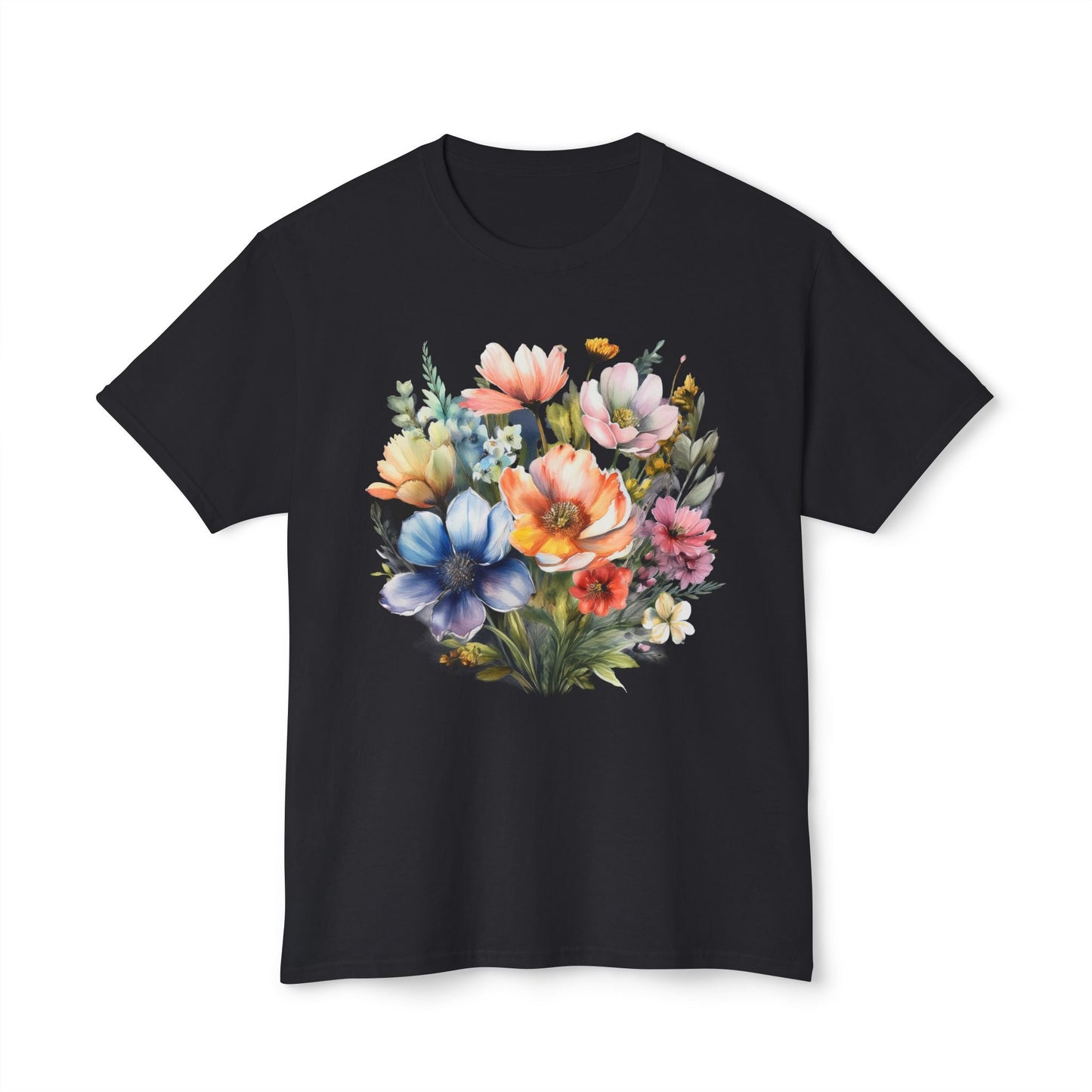 Unisex Floral Art T Shirt With Vintage Flowers Print On 100 Percent Cotton Tee For Everyday Wear