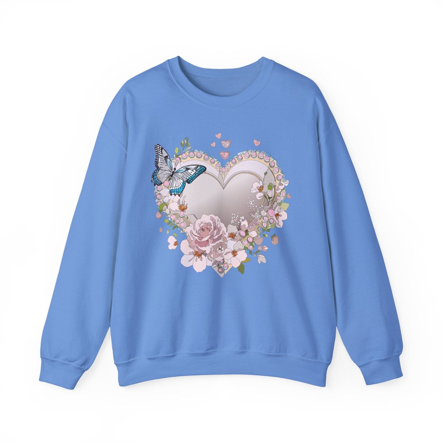 Unisex Floral Heart Sweatshirt For Valentines Day With Floral Love Print Crewneck Heavy Blend