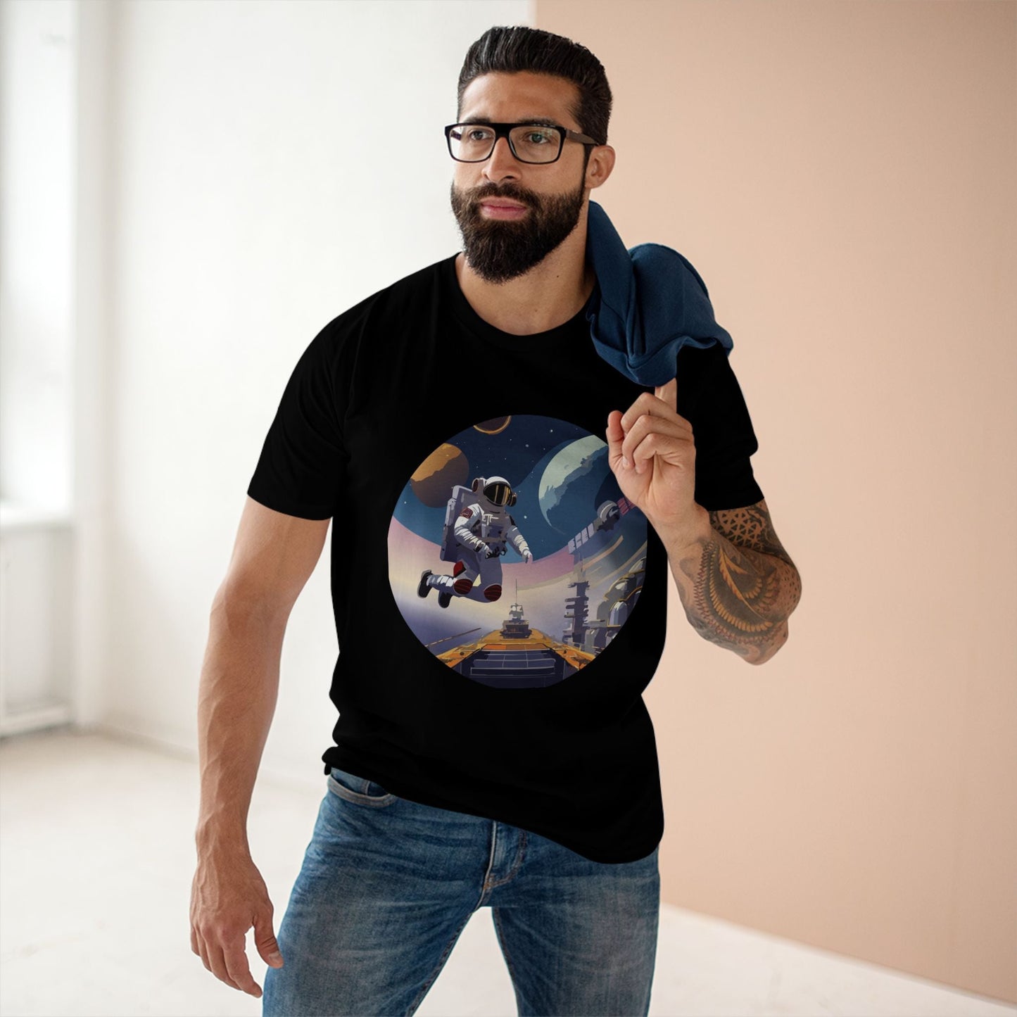 Cosmos Astronaut Shirt Unisex Premium Cotton Tee Original Art Design Retro2Nova CS 31