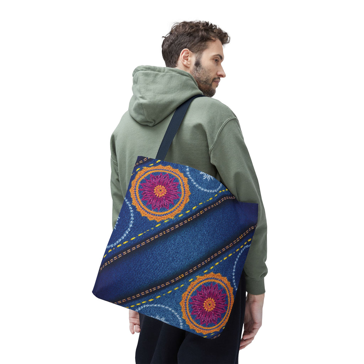 Diwali Graphic Denim Fabric Imitation Print Unisex Canvas Bag Poly Spun 3 Sizes Tote Bag 205-14