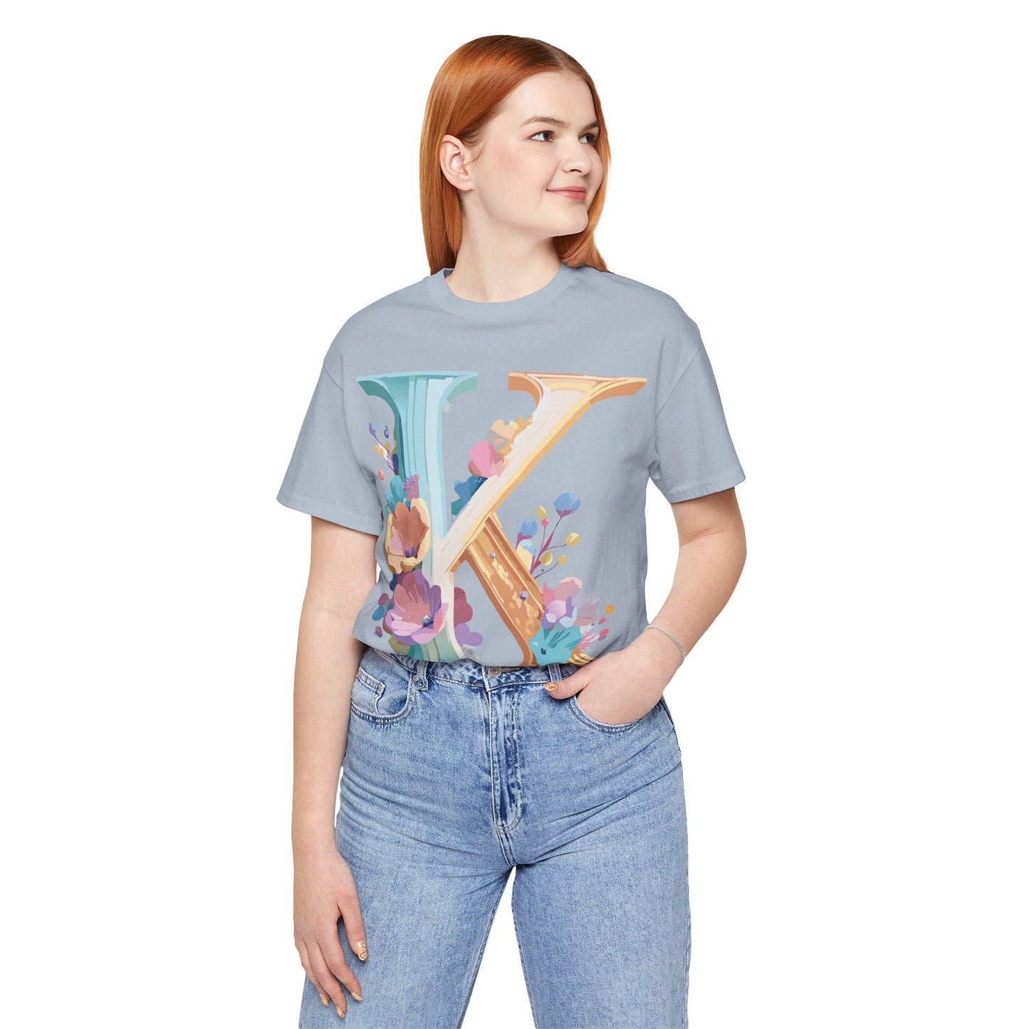 Letter K Graphic Tee Unisex Shirt By Adelpha Vintage Art Design Short Sleeve Collection