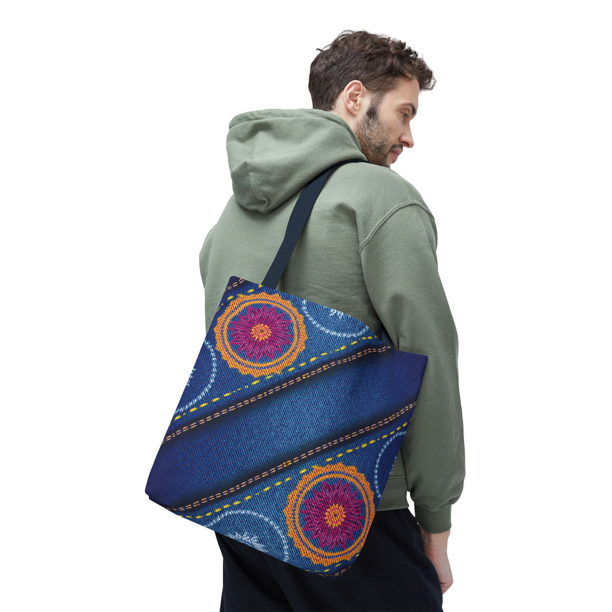 Diwali Graphic Denim Fabric Imitation Print Unisex Canvas Bag Poly Spun 3 Sizes Tote Bag 205-14